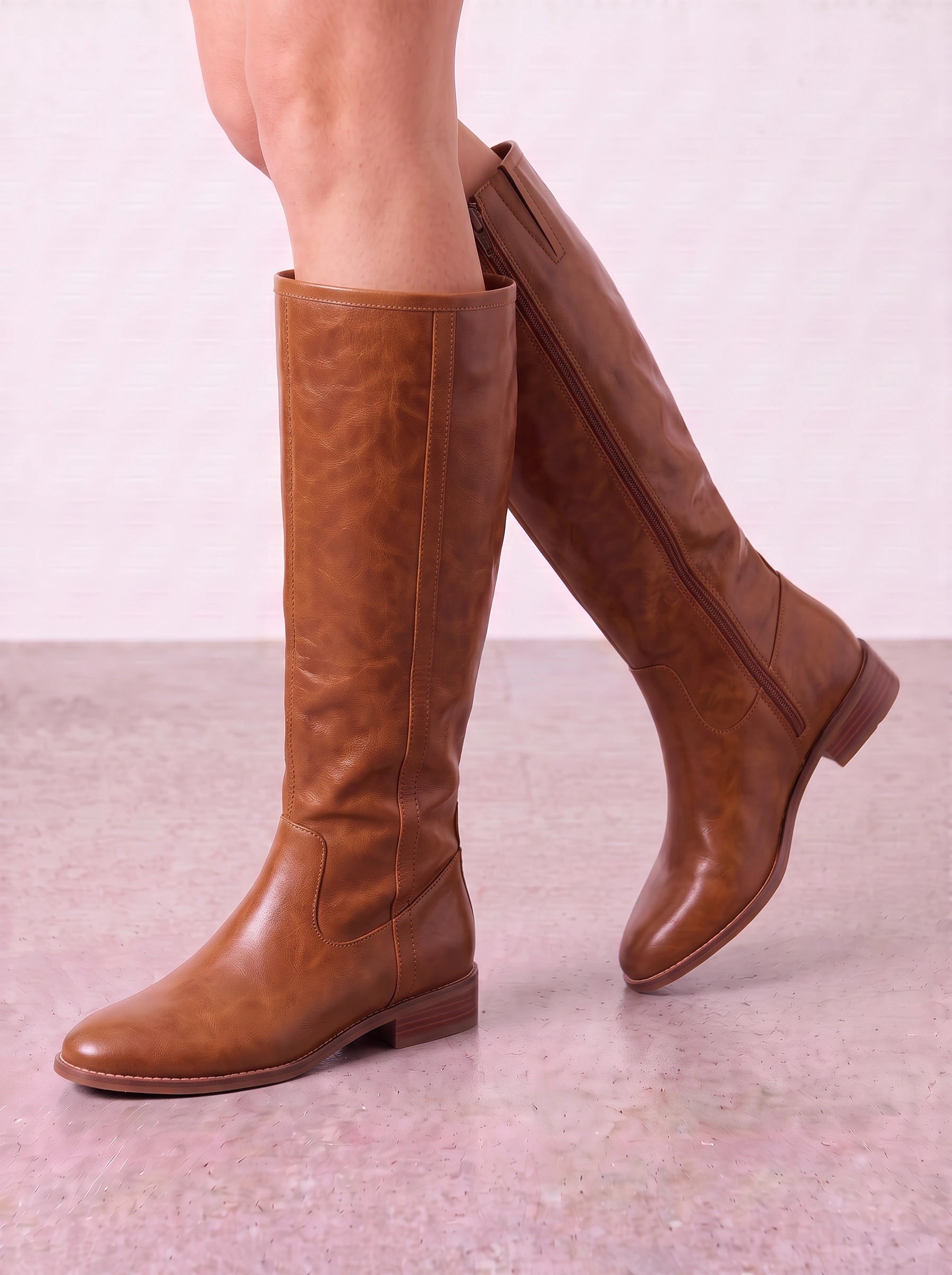 Calvaro Knee High Riding Boots – Women Side Zip Flat Leather Western Boots Ladies Equestrian