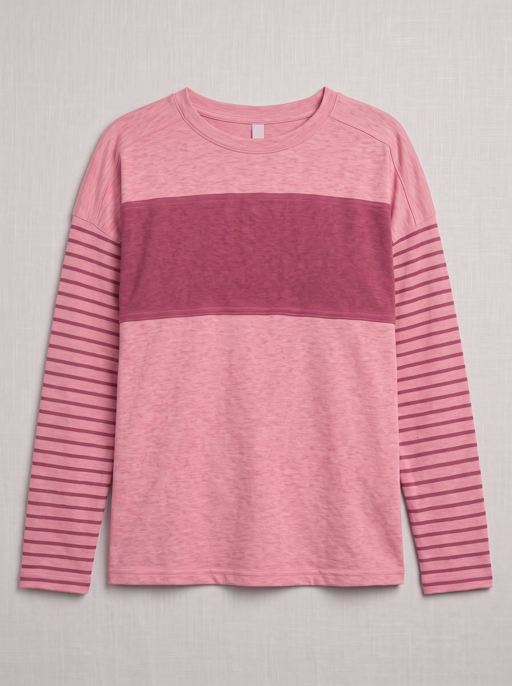 Triblock Colorblock Striped Long Sleeve Top – Relaxed Fit Women Casual Loungewear Oversized Long Sleeve Top