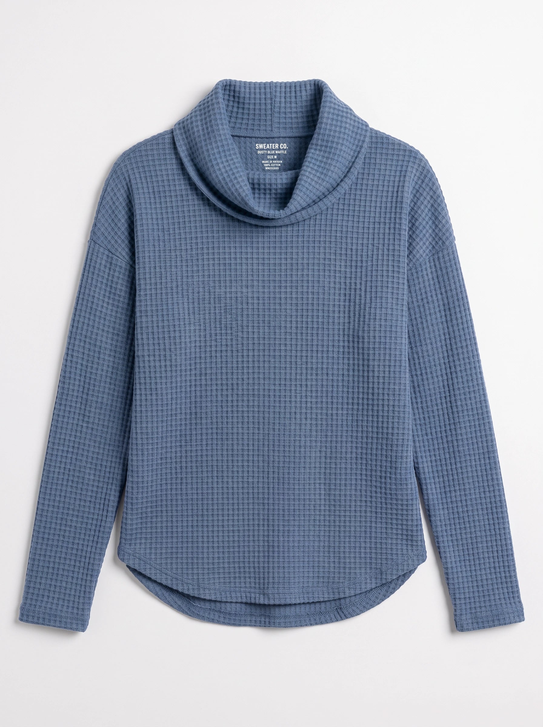 Waflyn Cowl Neck Waffle Knit Top – Women Casual Oversized Long Sleeve Sweater Lounge Relaxed Fit Top