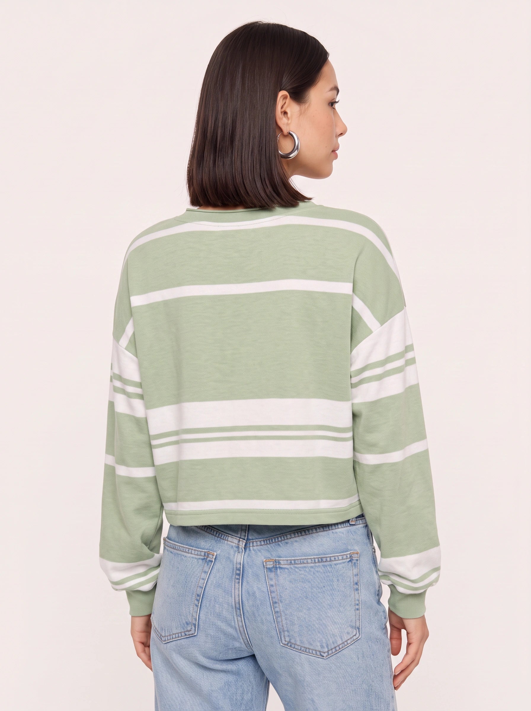 Linehart Striped Crew Neck Sweatshirt – Oversized Women Casual Loungewear Long Sleeve Pullover Top