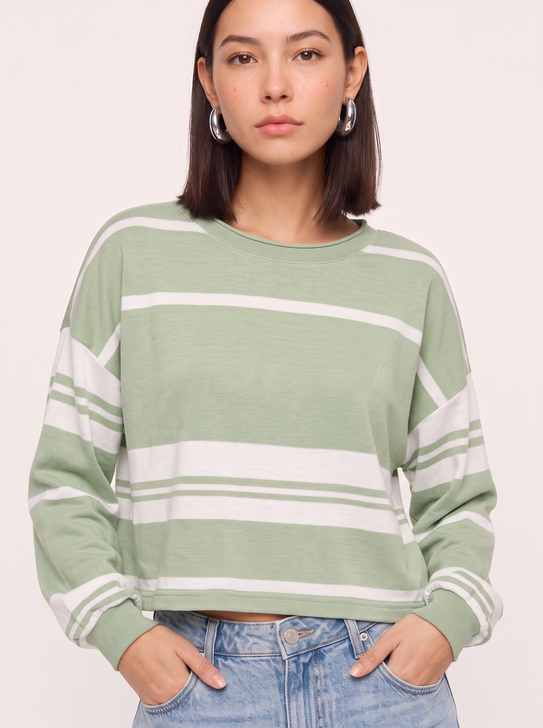 Linehart Striped Crew Neck Sweatshirt – Oversized Women Casual Loungewear Long Sleeve Pullover Top