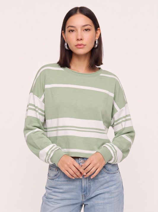 Linehart Striped Crew Neck Sweatshirt – Oversized Women Casual Loungewear Long Sleeve Pullover Top