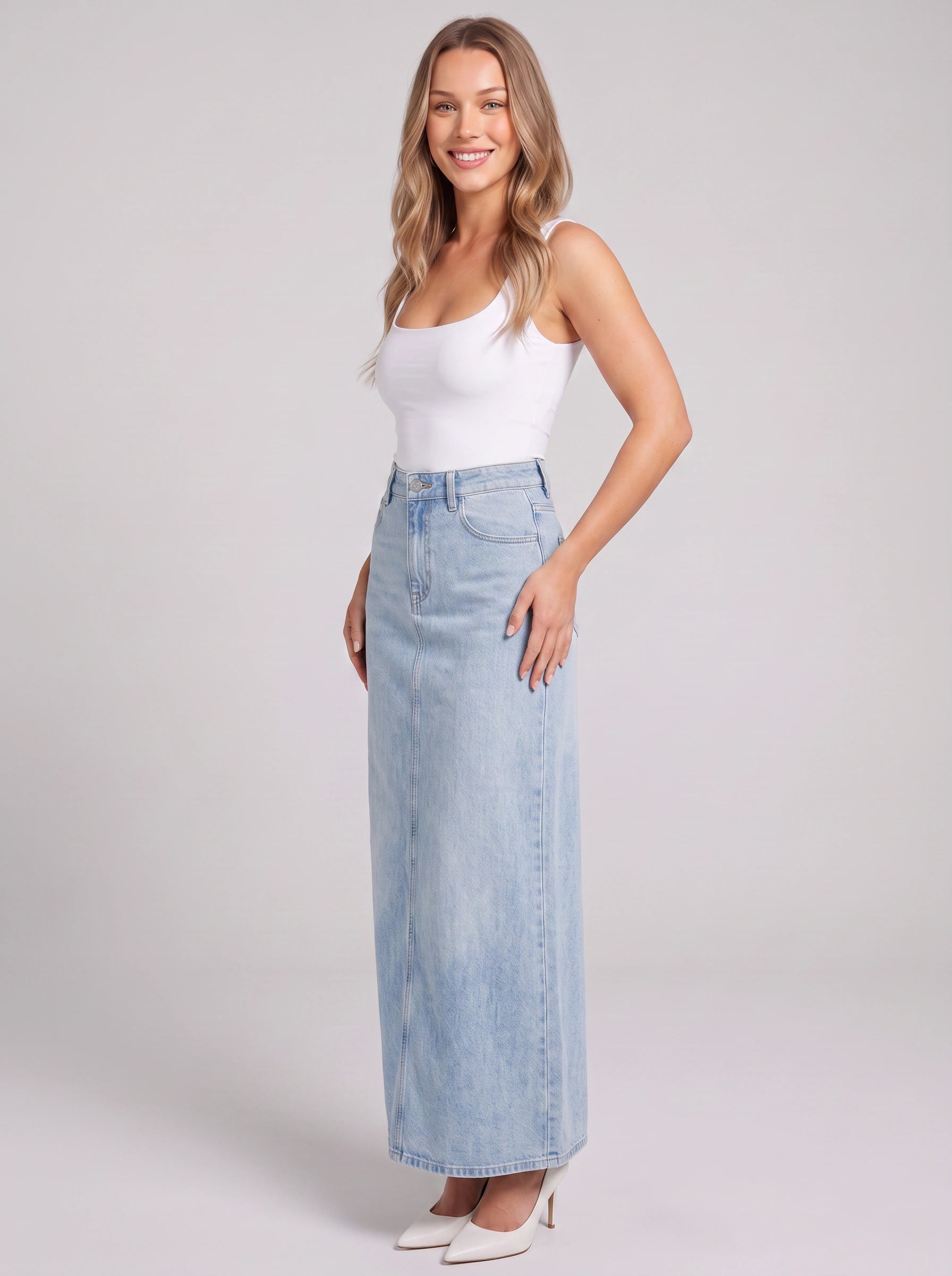 Bluerift Denim Maxi Skirt – High Waisted Long Jean Skirt Women Casual Streetwear Maxi Skirt