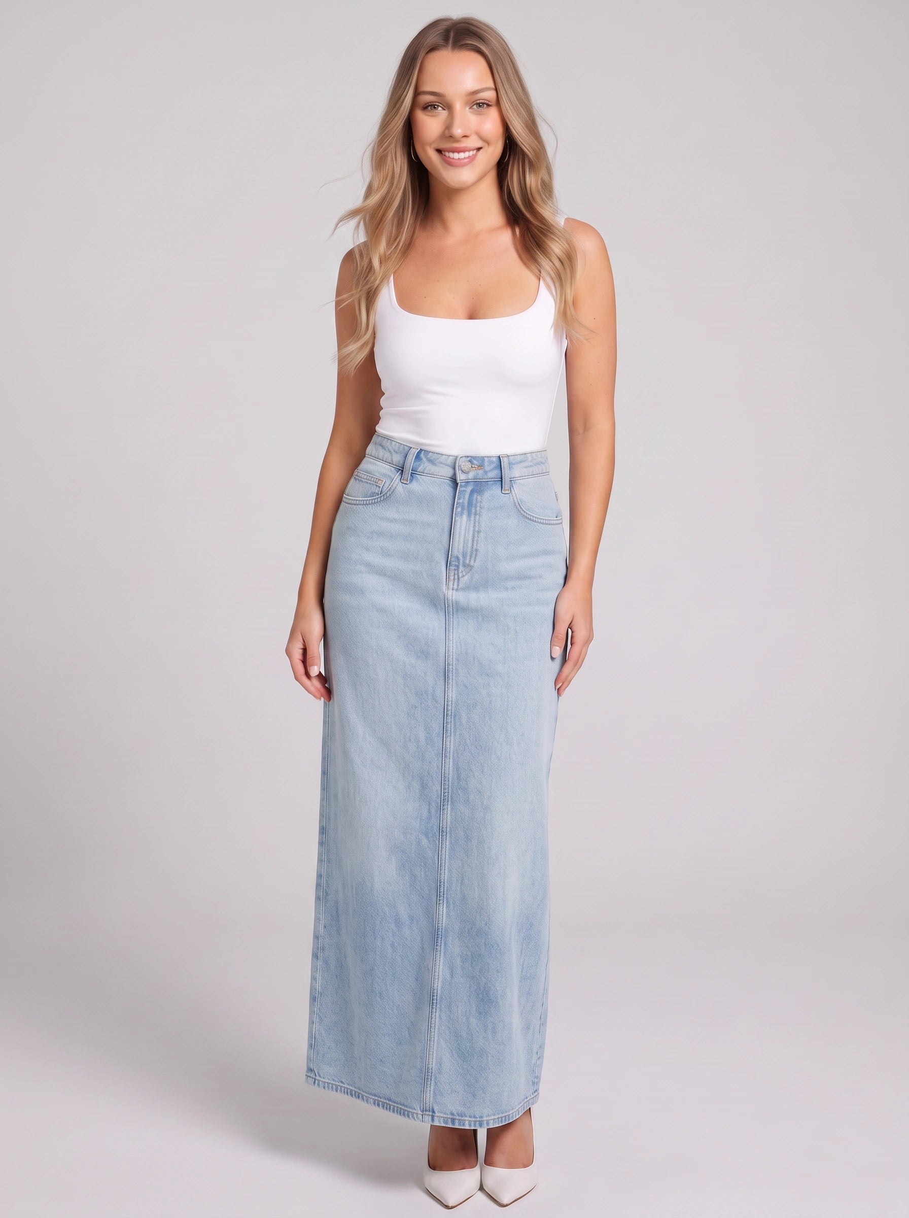 Bluerift Denim Maxi Skirt – High Waisted Long Jean Skirt Women Casual Streetwear Maxi Skirt