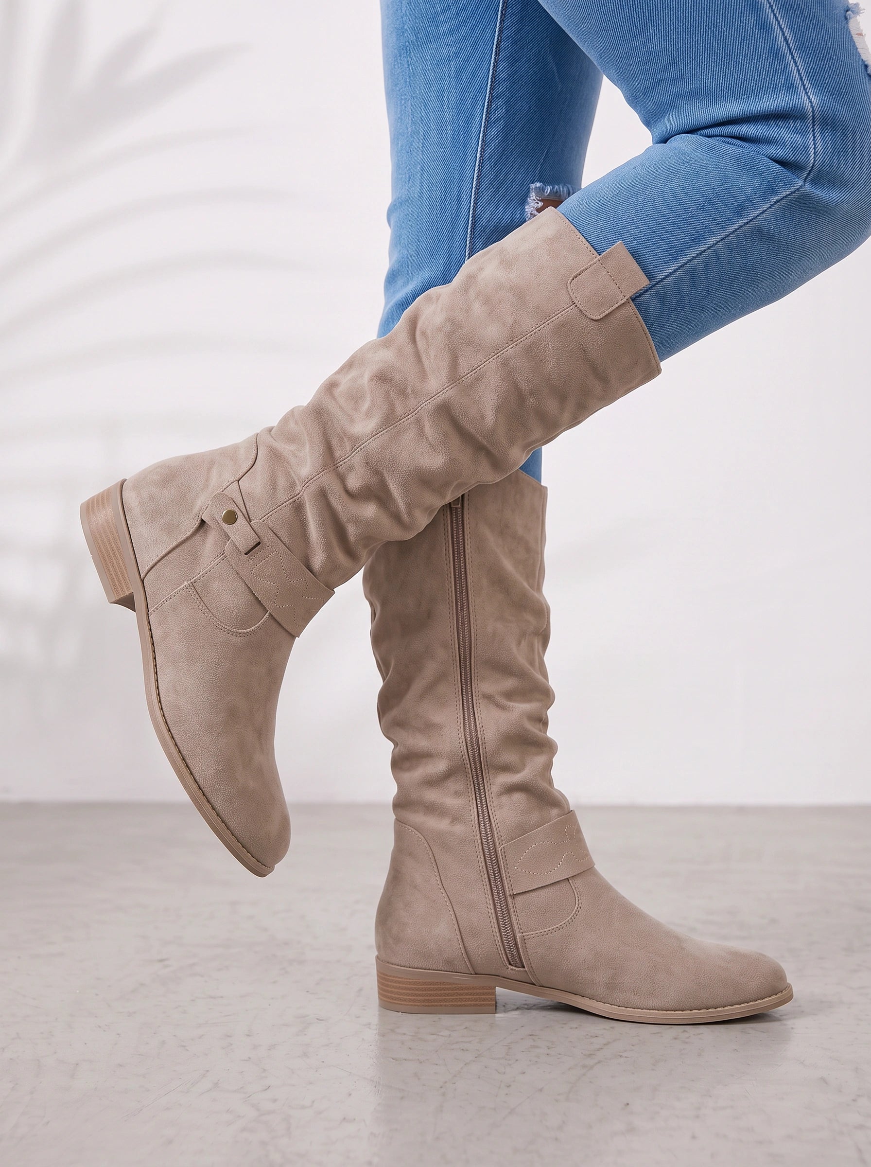 Talvera Slouch Knee High Boots – Women Western Cowgirl Ladies Suede Riding Casual Block Heel Boots