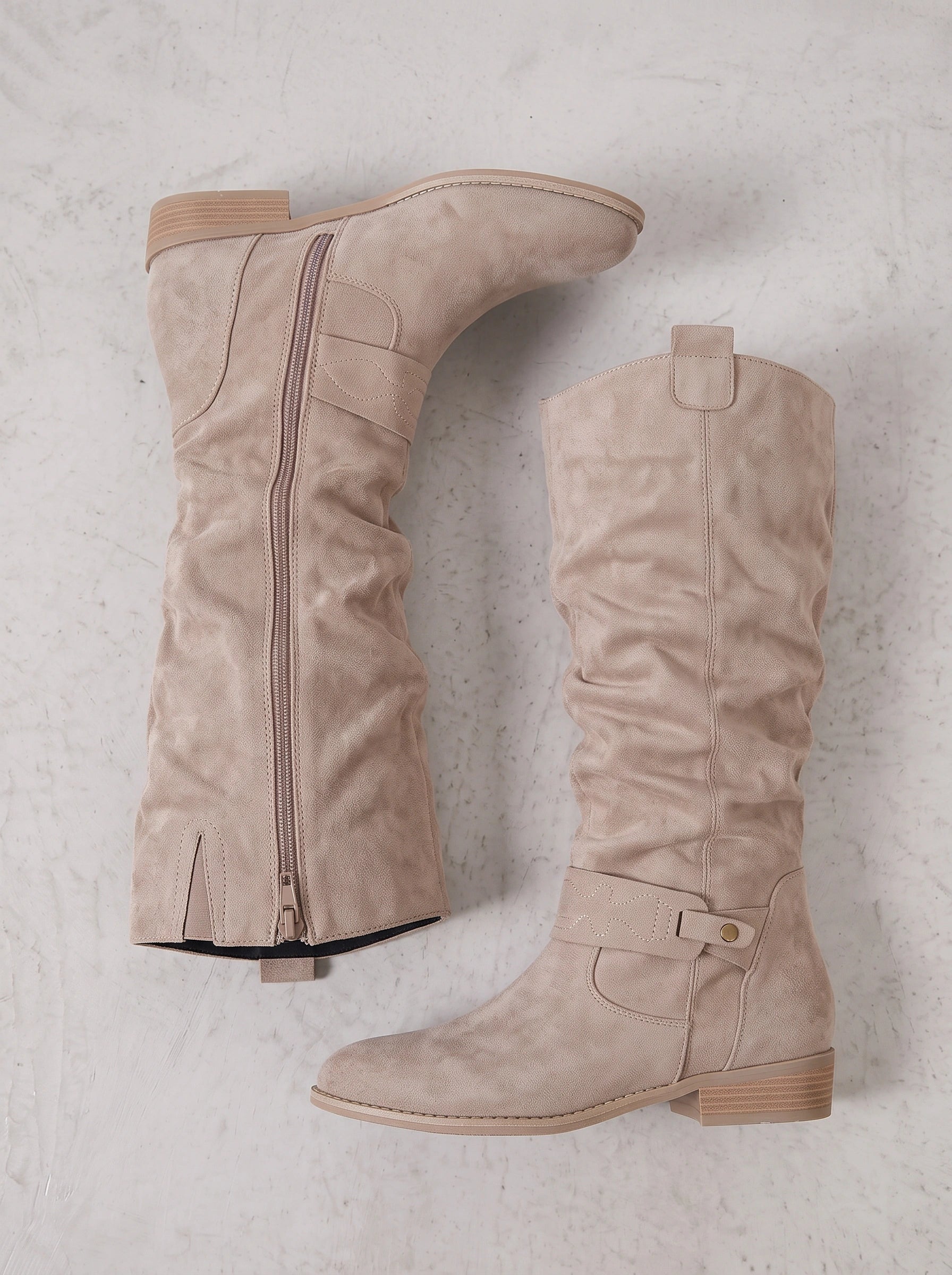 Talvera Slouch Knee High Boots – Women Western Cowgirl Ladies Suede Riding Casual Block Heel Boots