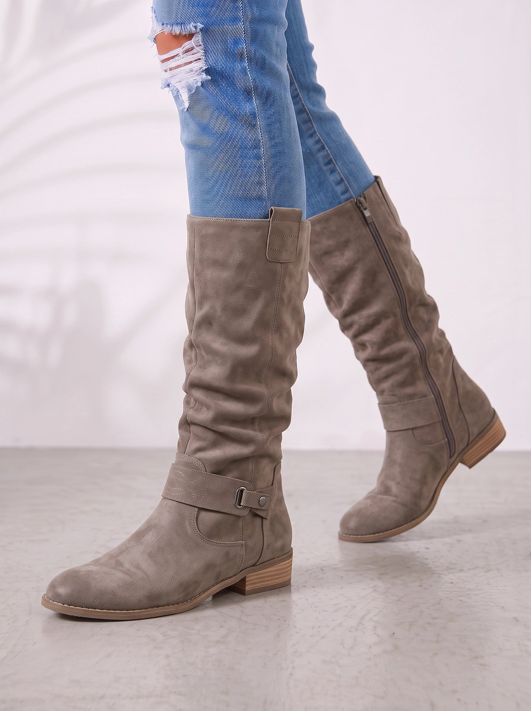 Talvera Slouch Knee High Boots – Women Western Cowgirl Ladies Suede Riding Casual Block Heel Boots