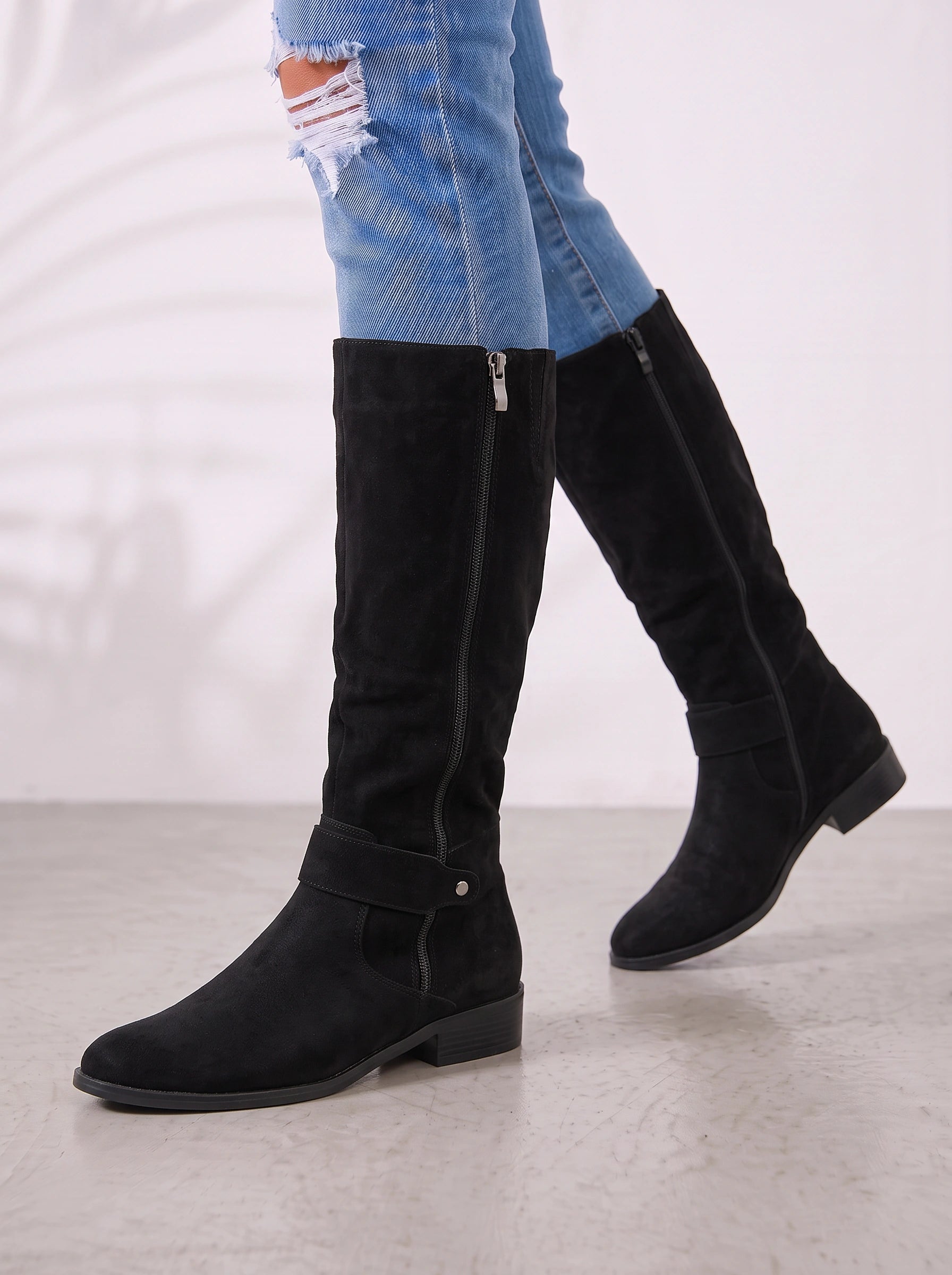 Talvera Slouch Knee High Boots – Women Western Cowgirl Ladies Suede Riding Casual Block Heel Boots