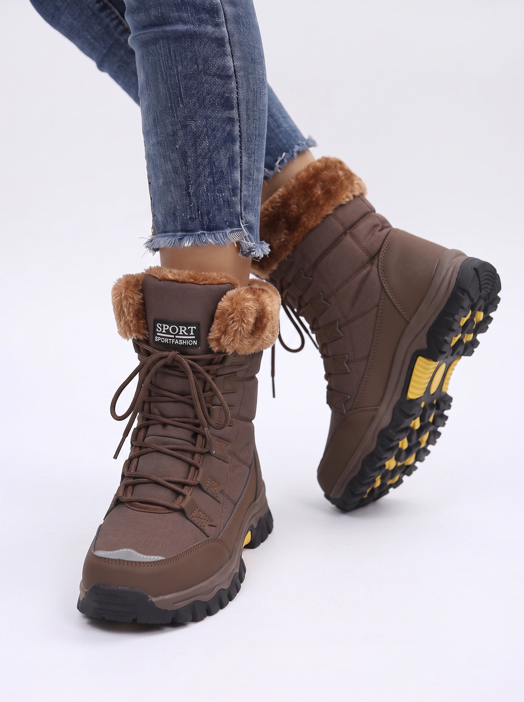 Cindy Waterproof Insulated Lace-Up Winter Boots – Women Snow Boots Fur Lined Hiking Outdoor Cold Weather Ankle Boots