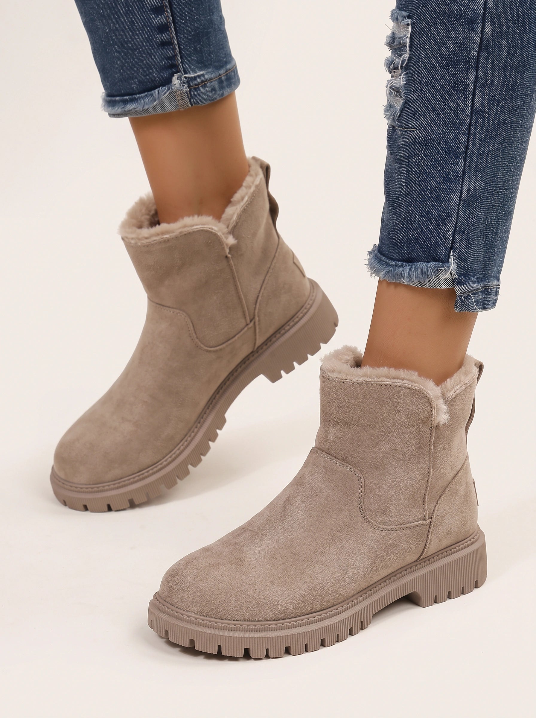 Pelora Faux Fur Lined Ankle Boots – Waterproof Boots Women Chelsea Platform Snow Boot Ladies