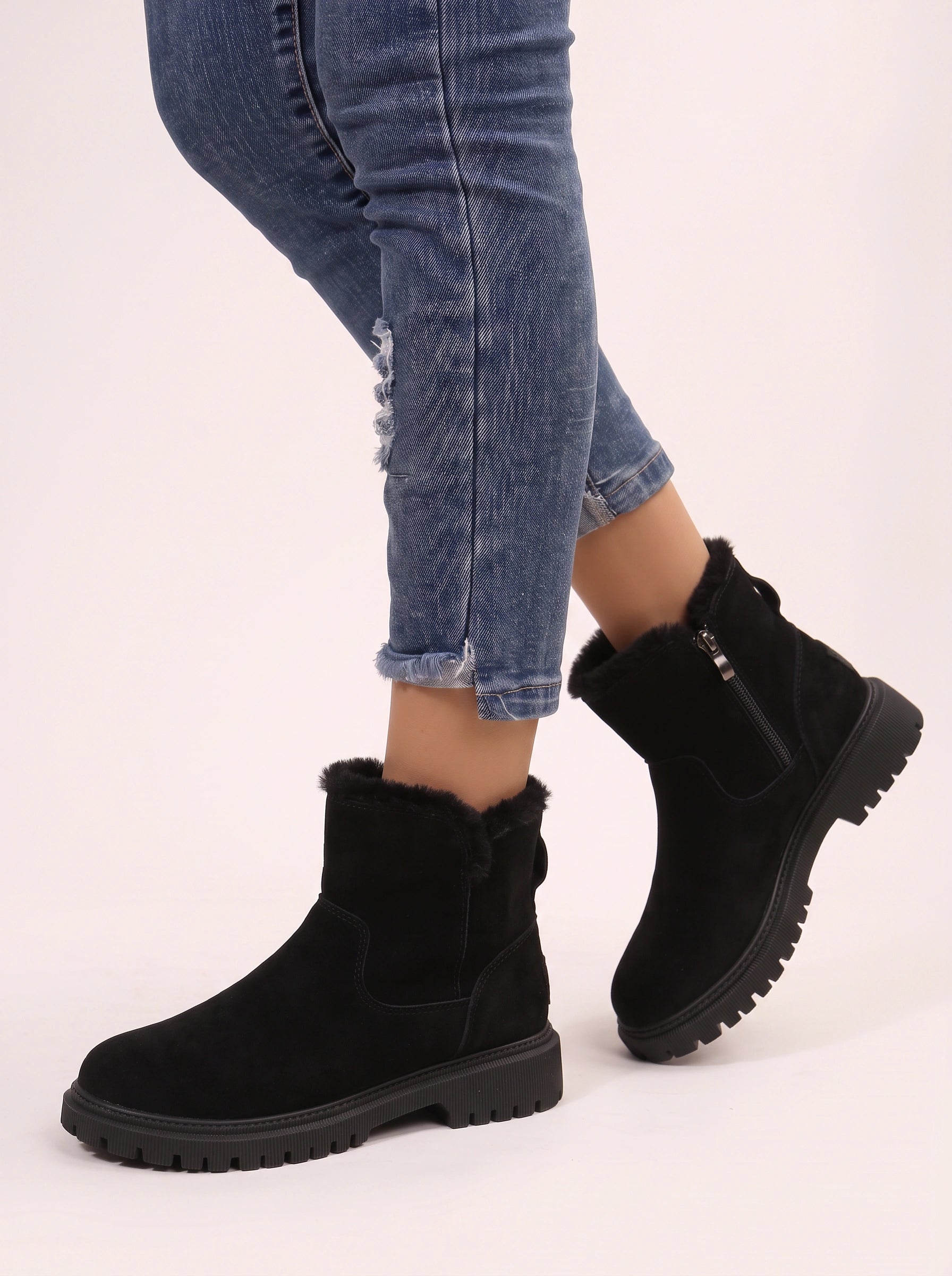 Pelora Faux Fur Lined Ankle Boots – Waterproof Boots Women Chelsea Platform Snow Boot Ladies