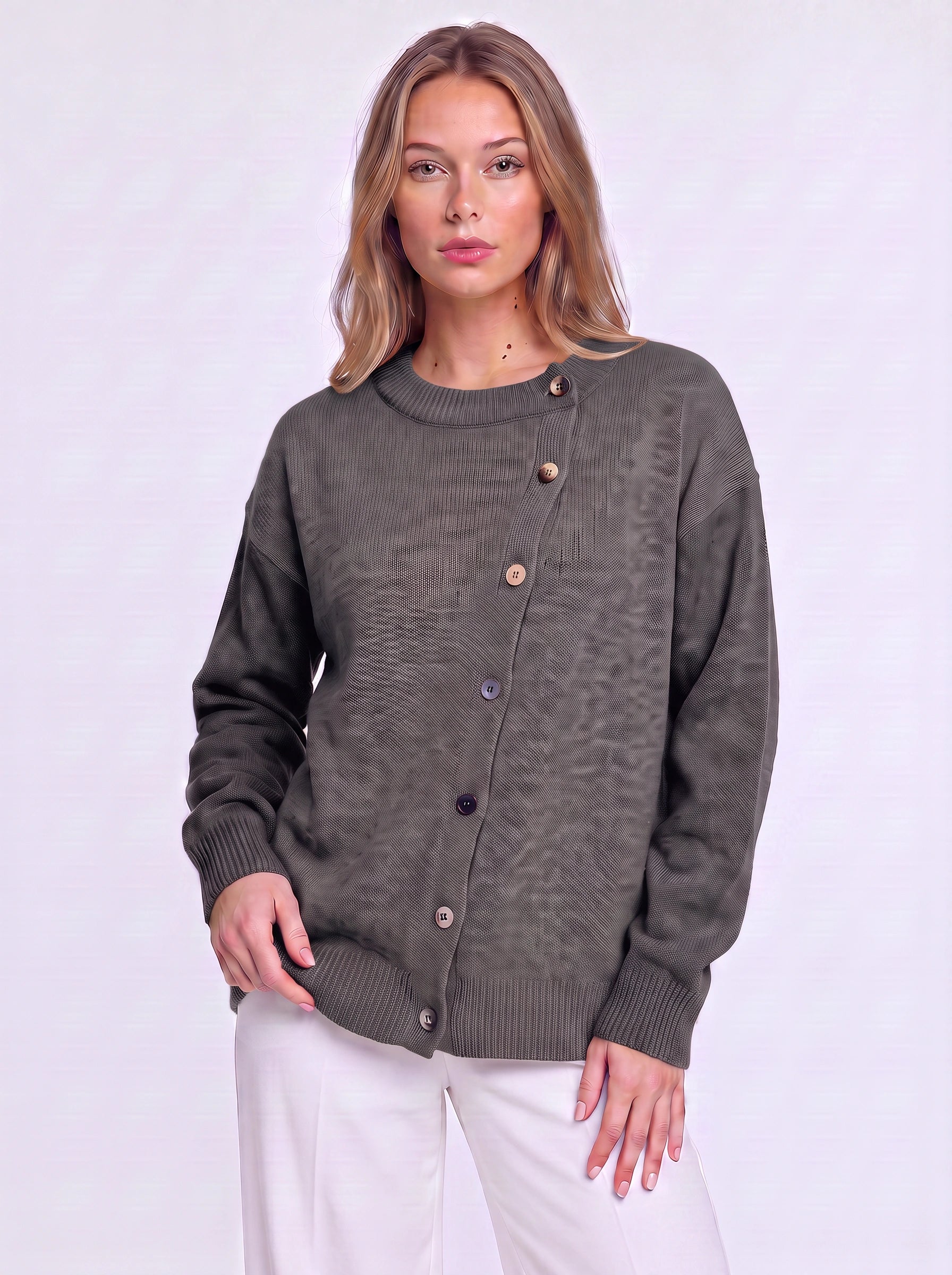 Cardiknit Relaxed Button-Front Cardigan – Women Knit Cardigan Sweater Oversized Casual Winter Layering