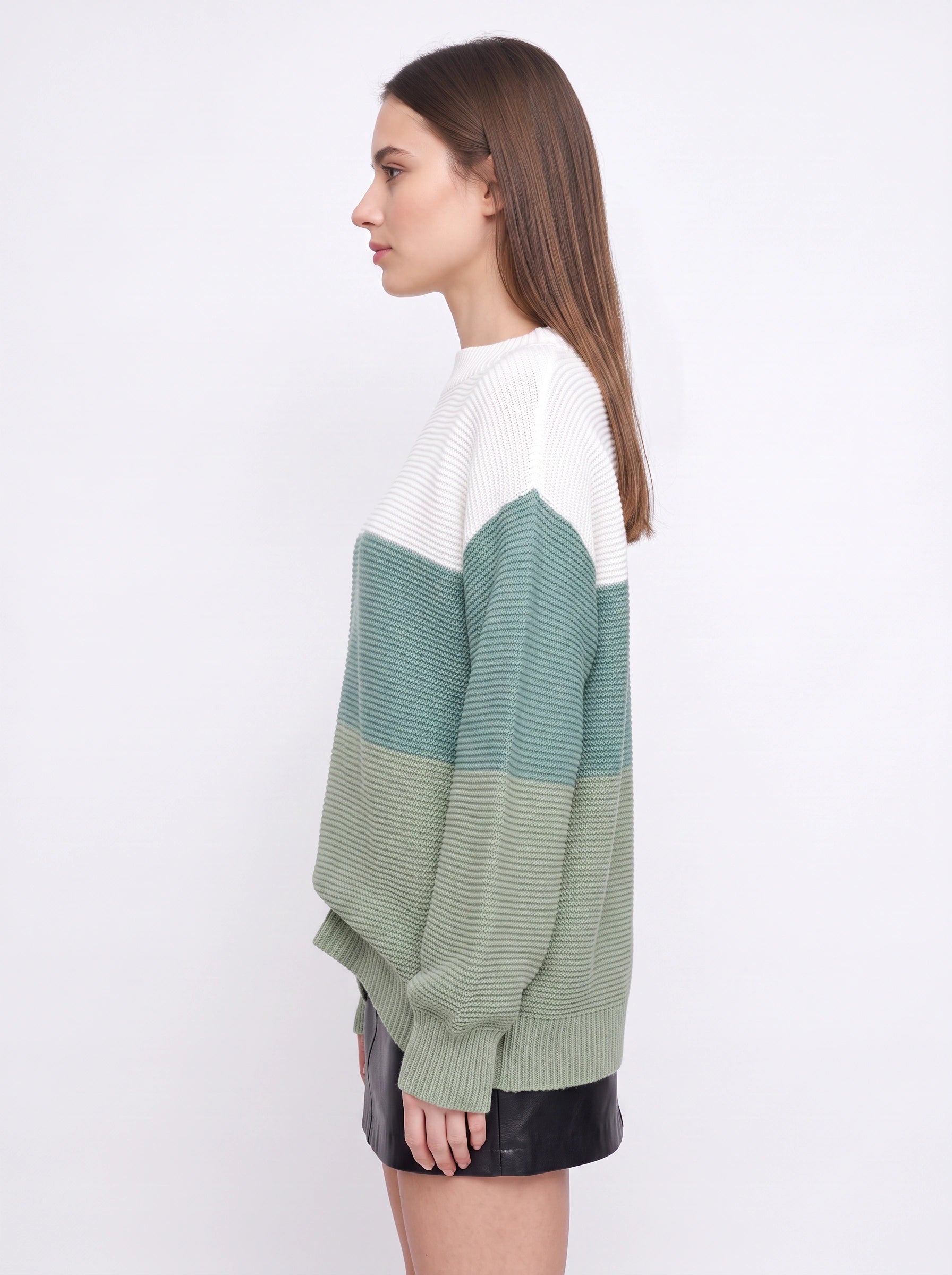 Tripla Oversized Colorblock Knit Sweater – Ribbed Crew Neck Women Casual Loungewear Pullover Sweater