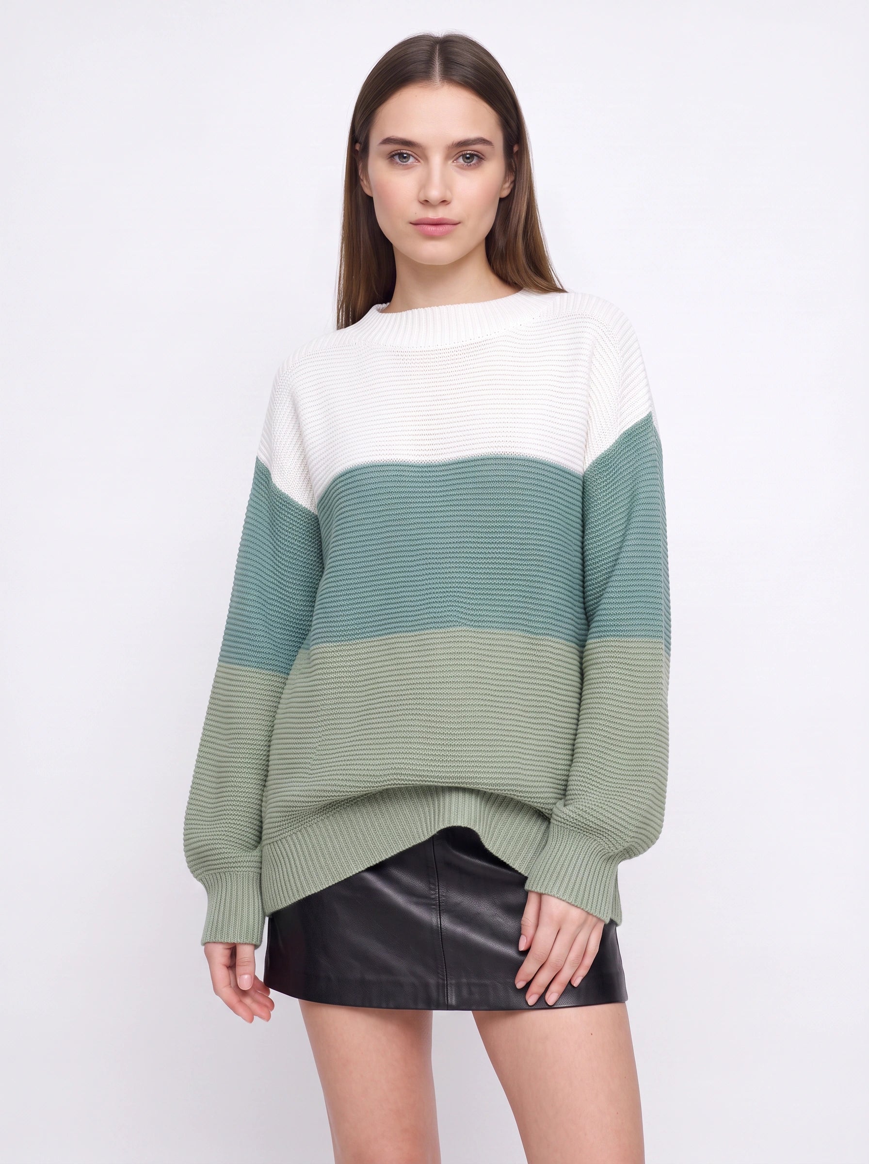 Tripla Oversized Colorblock Knit Sweater – Ribbed Crew Neck Women Casual Loungewear Pullover Sweater