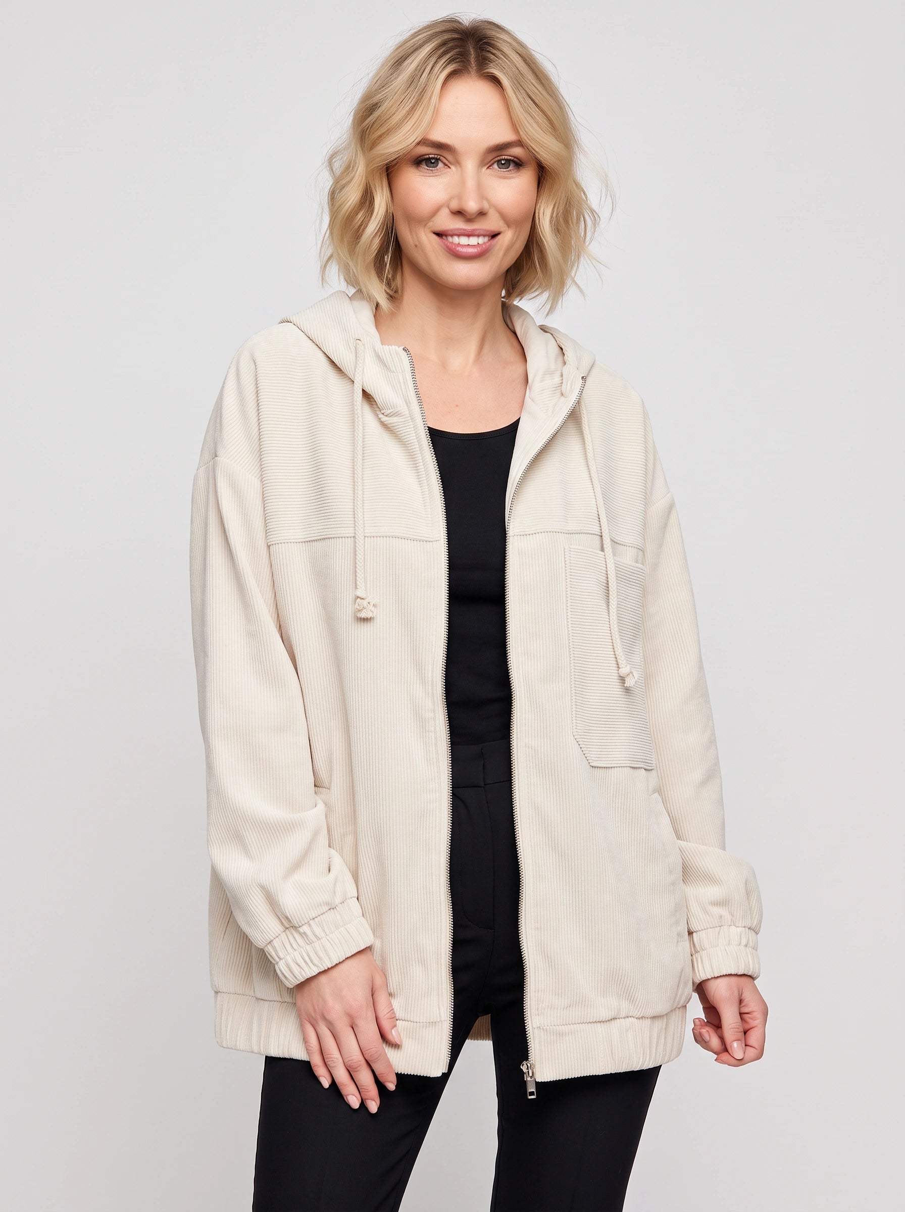 Ridglen Oversized Corduroy Zip Hoodie Jacket – Women Winter Hooded Utility Puffer Jacket Streetwear Casual