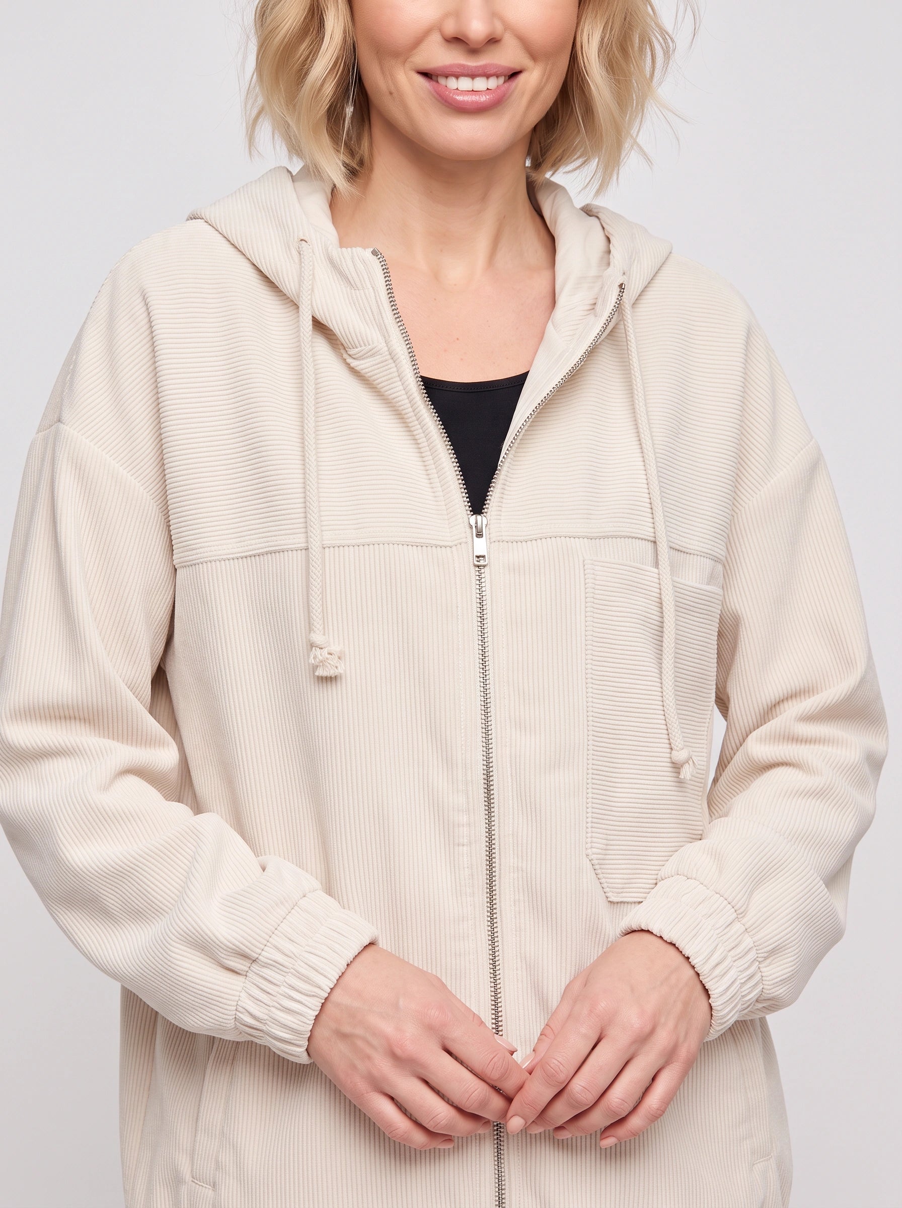 Ridglen Oversized Corduroy Zip Hoodie Jacket – Women Winter Hooded Utility Puffer Jacket Streetwear Casual