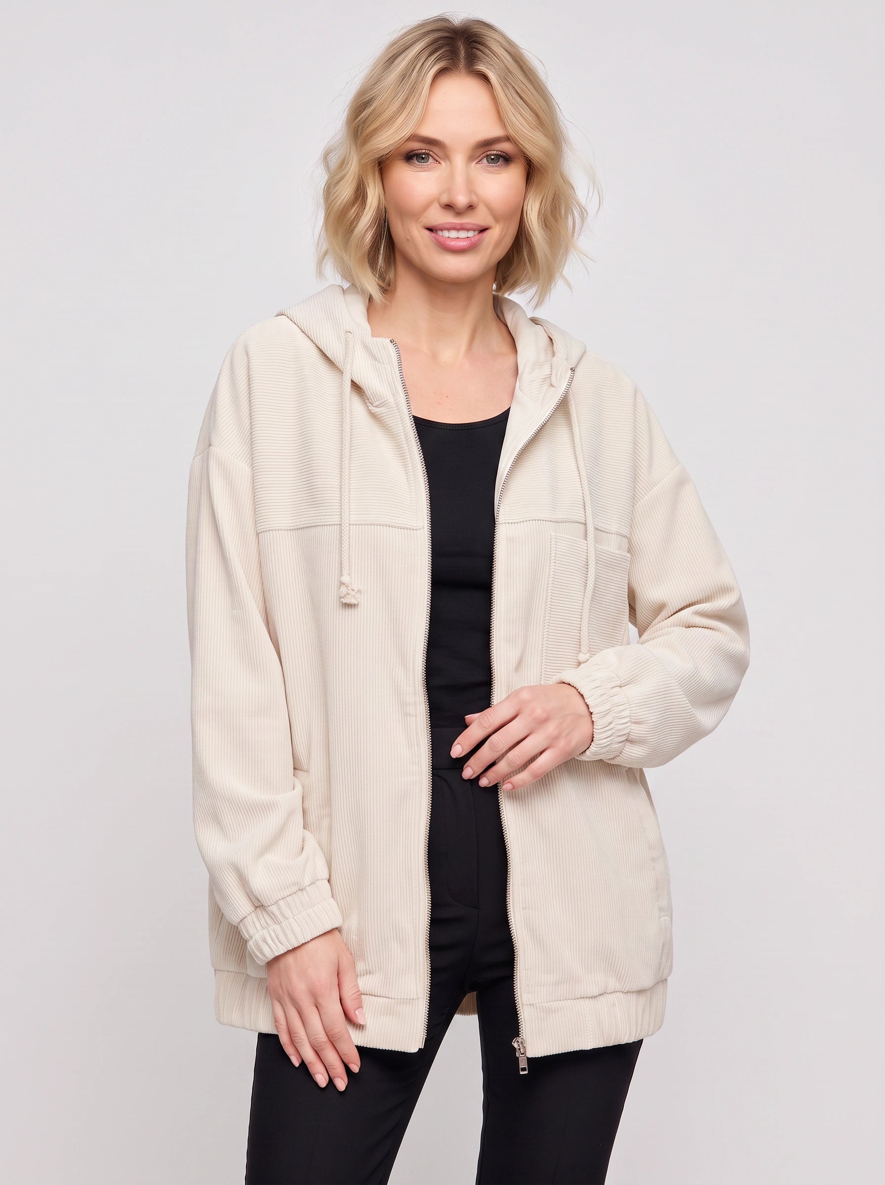 Ridglen Oversized Corduroy Zip Hoodie Jacket – Women Winter Hooded Utility Puffer Jacket Streetwear Casual