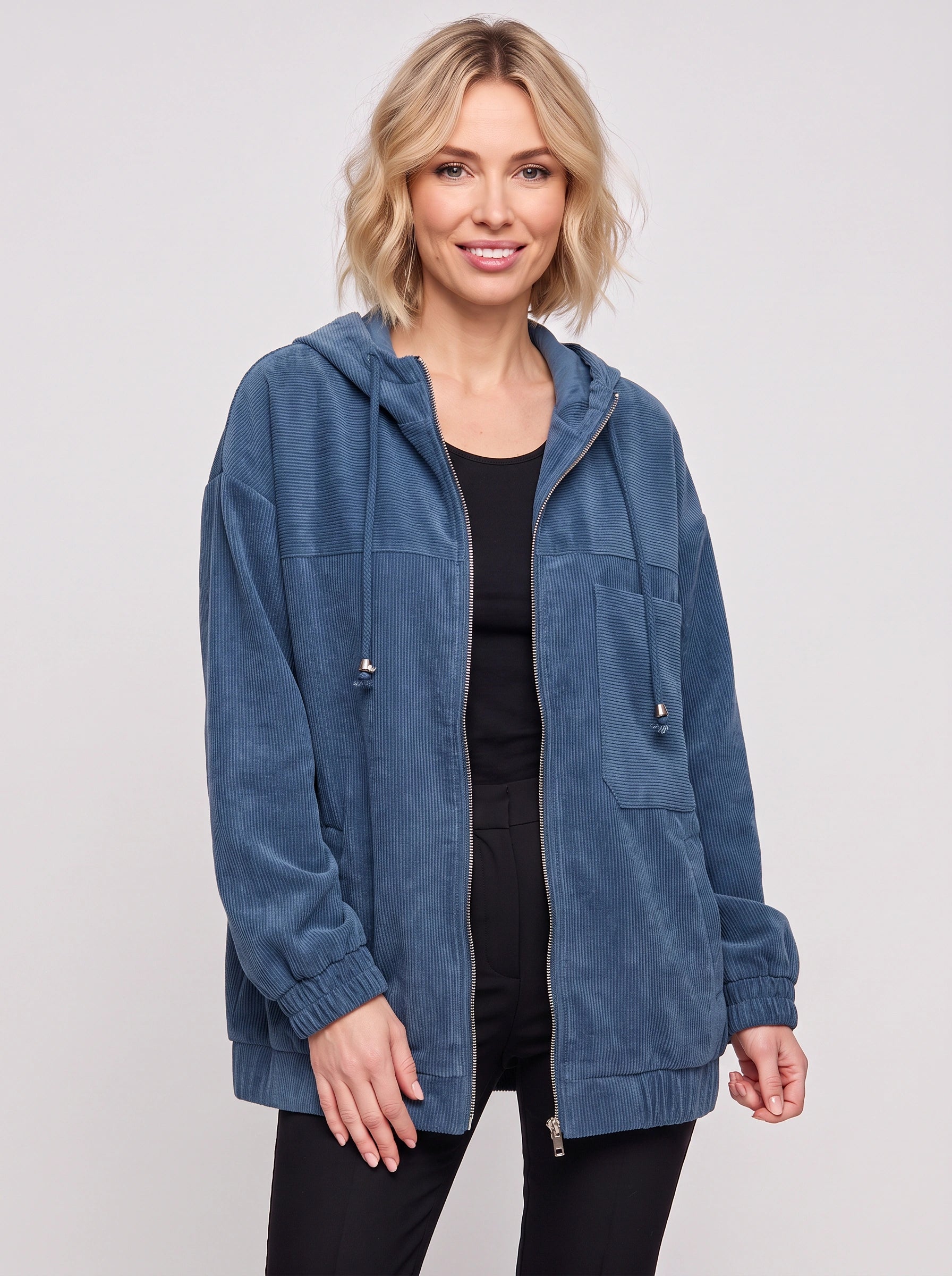 Ridglen Oversized Corduroy Zip Hoodie Jacket – Women Winter Hooded Utility Puffer Jacket Streetwear Casual
