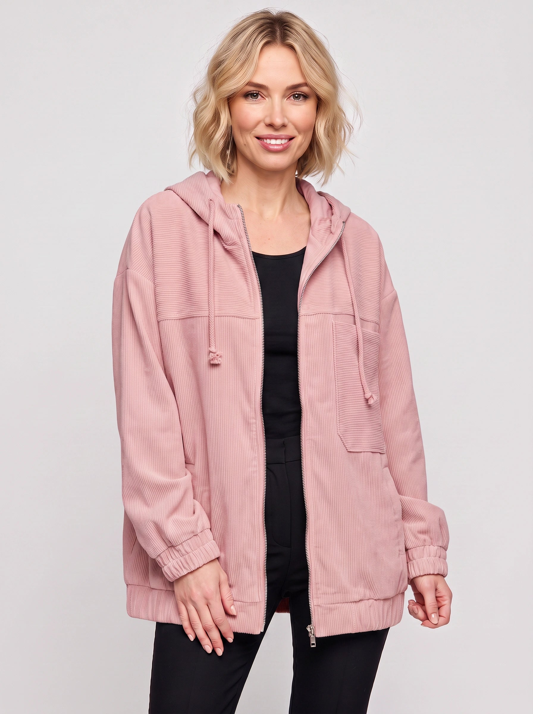 Ridglen Oversized Corduroy Zip Hoodie Jacket – Women Winter Hooded Utility Puffer Jacket Streetwear Casual