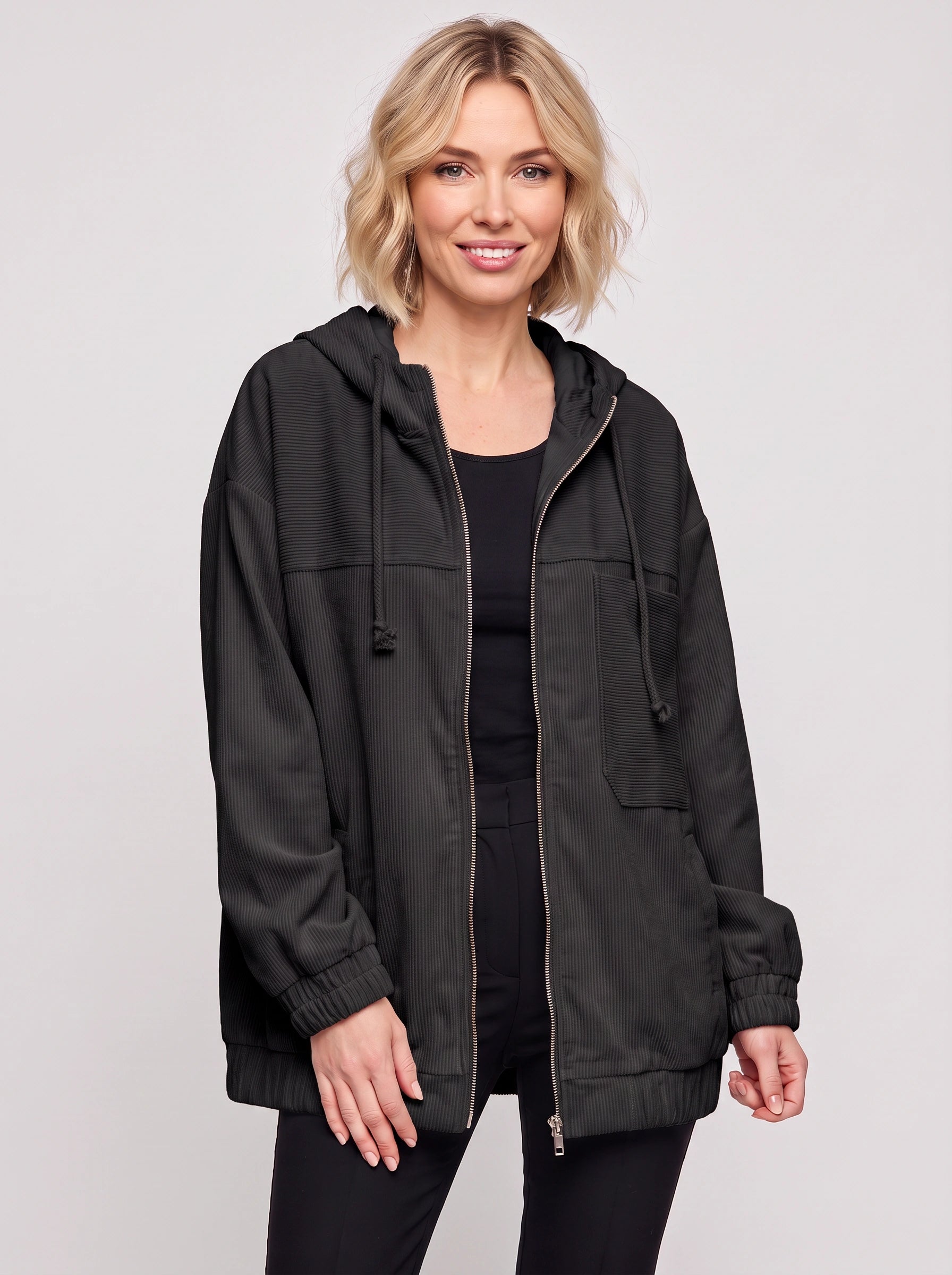 Ridglen Oversized Corduroy Zip Hoodie Jacket – Women Winter Hooded Utility Puffer Jacket Streetwear Casual