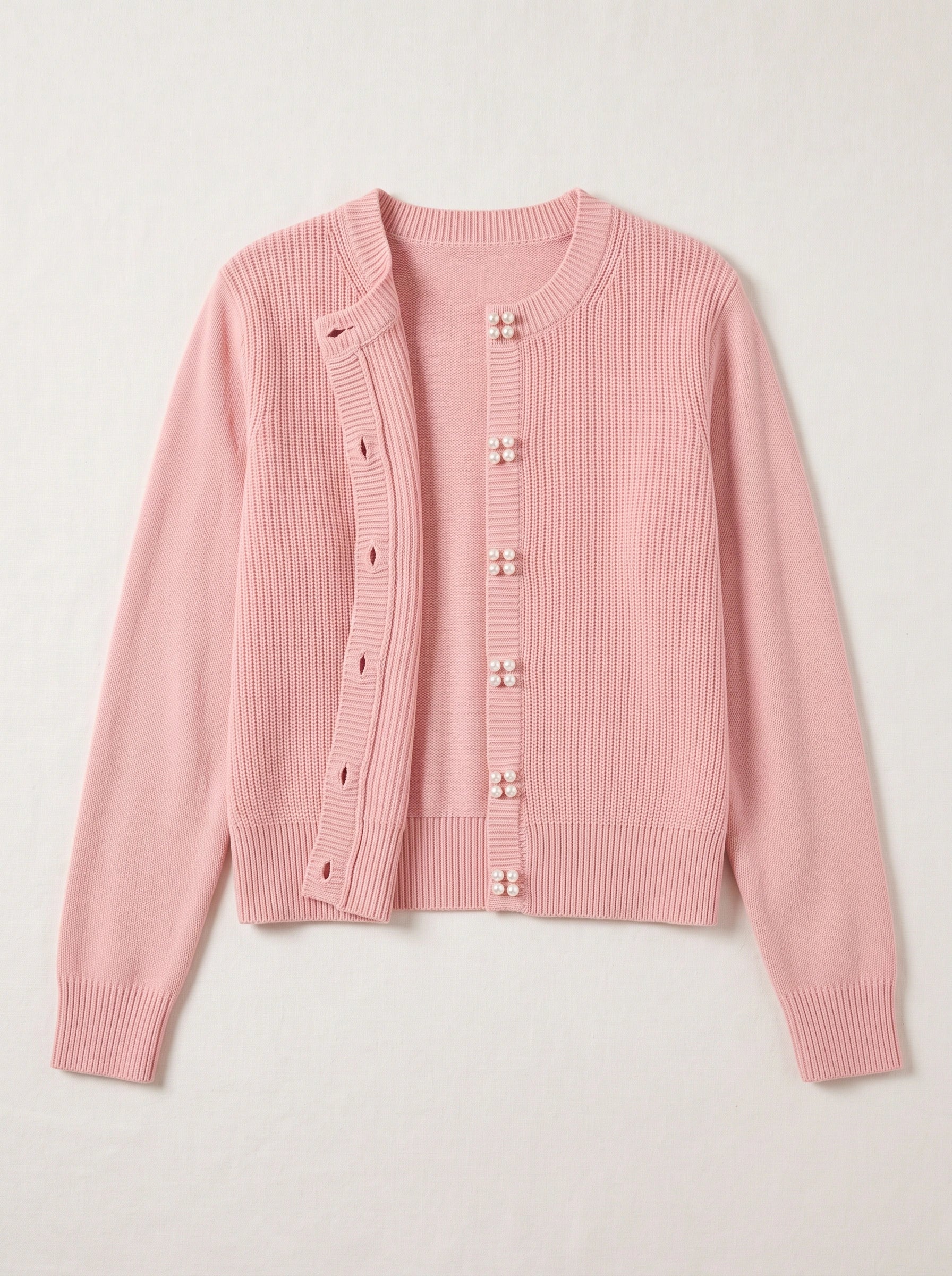 Perlina Pearl Button Ribbed Knit Cardigan – Women Cropped Sweater Preppy Winter Vintage Cardigan