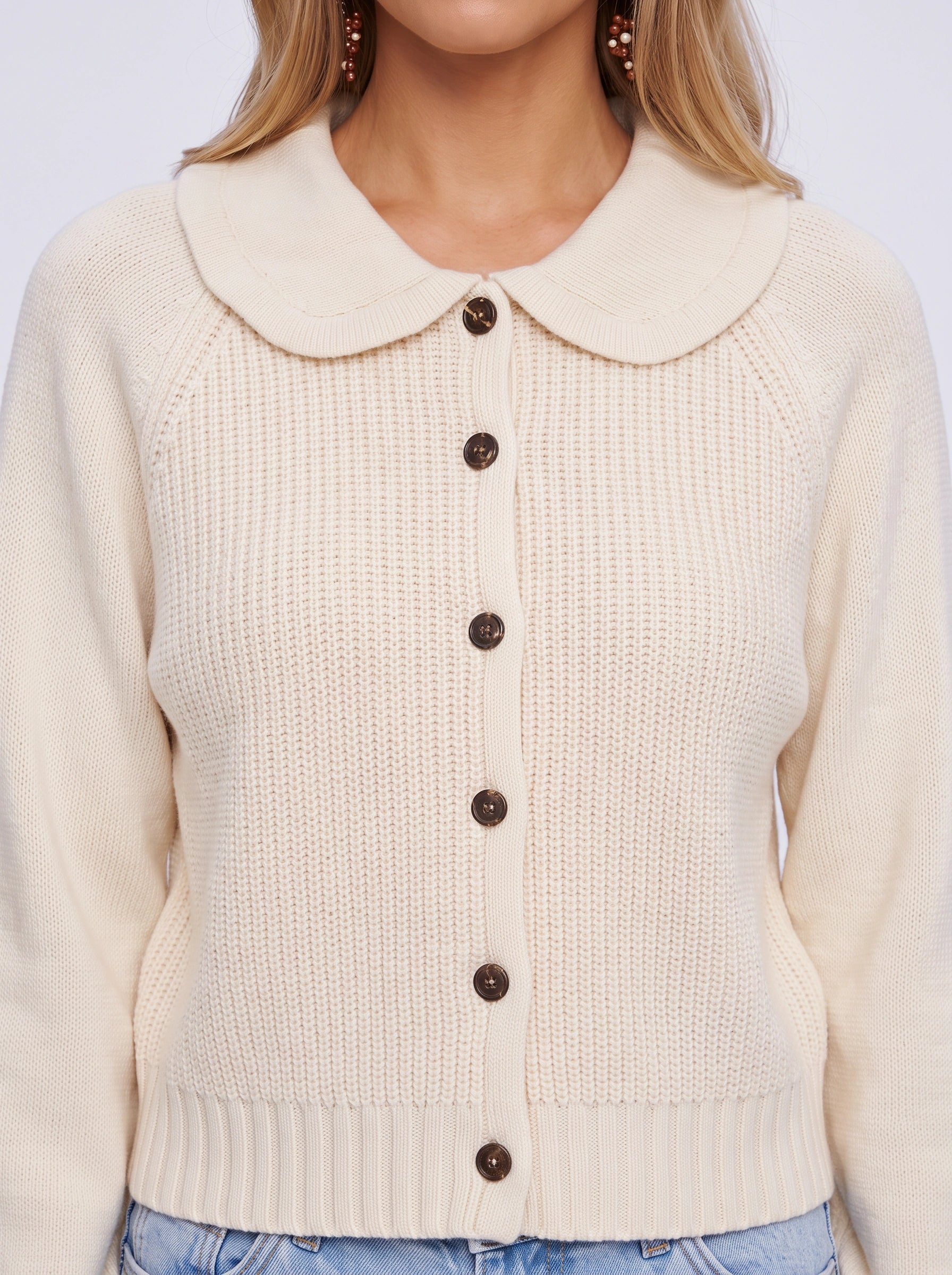 Colletto Button-Front Knit Cardigan – Women Cozy Chunky Peter Pan Collar Sweater Winter Casual
