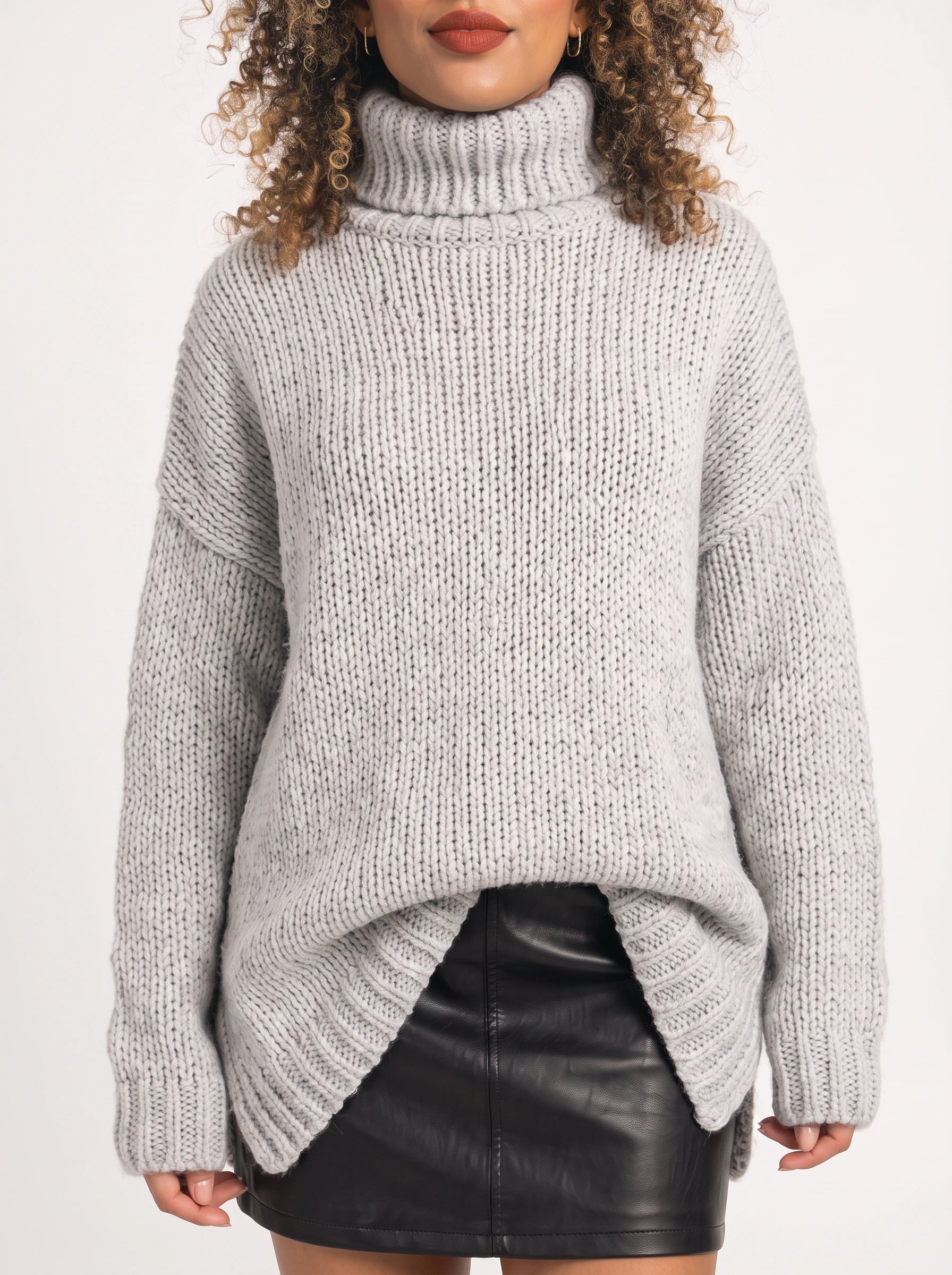 Marbrek Chunky Turtleneck Sweater – Knit Sweater Women Oversized Ribbed Cuffs Wool Jumper Pullover Chunky Knit