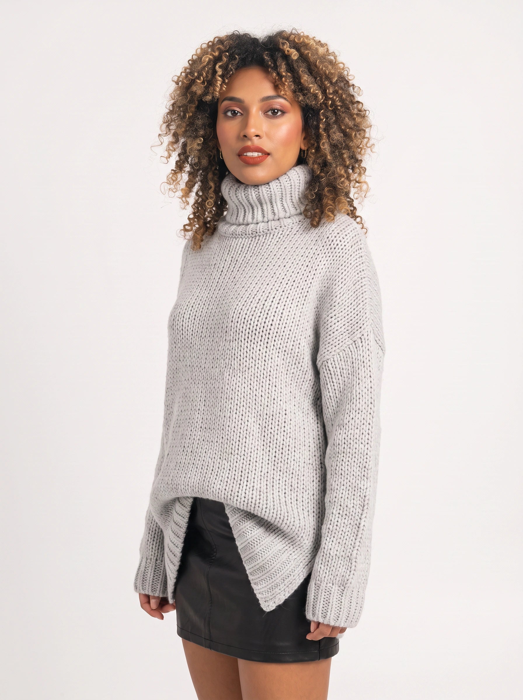 Marbrek Chunky Turtleneck Sweater – Knit Sweater Women Oversized Ribbed Cuffs Wool Jumper Pullover Chunky Knit