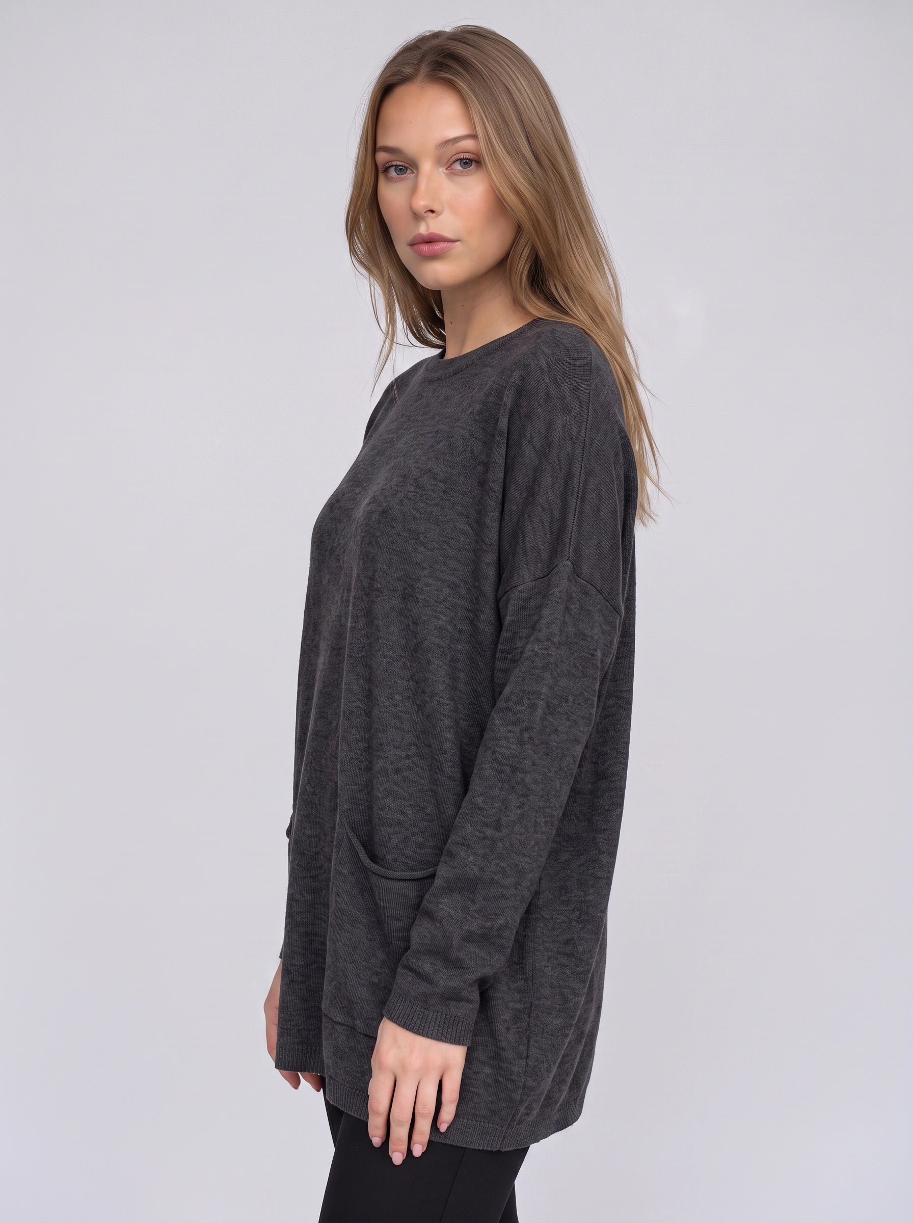 Brisca Oversized Knit Tunic Sweater – Women Ribbed Longline Pocket Lounge Top Winter Relaxed Fit Sweater