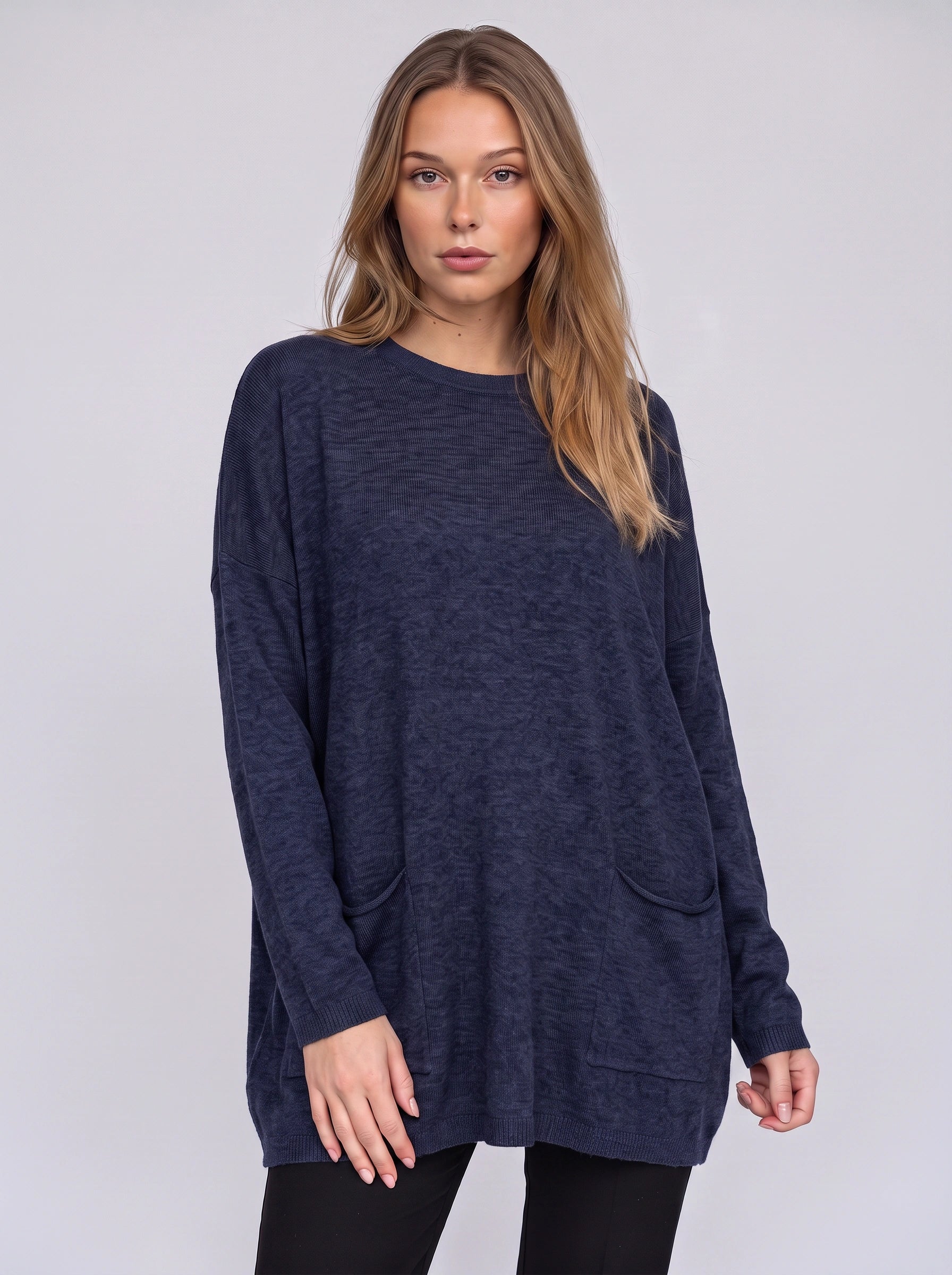 Brisca Oversized Knit Tunic Sweater – Women Ribbed Longline Pocket Lounge Top Winter Relaxed Fit Sweater
