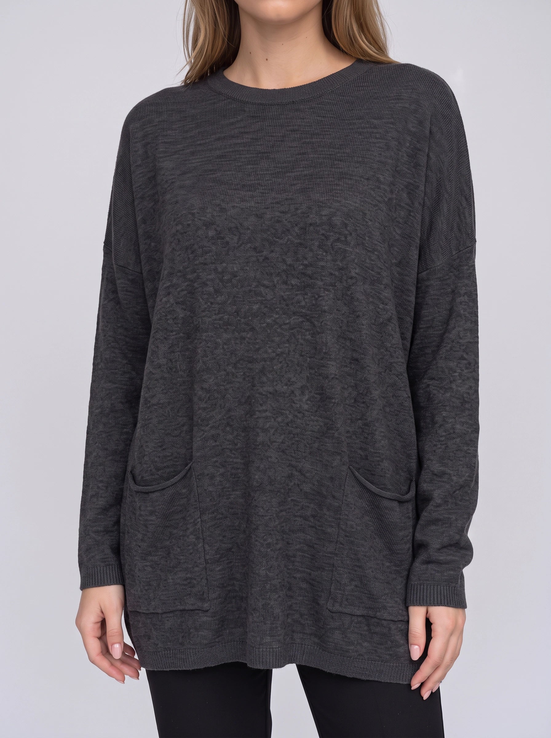 Brisca Oversized Knit Tunic Sweater – Women Ribbed Longline Pocket Lounge Top Winter Relaxed Fit Sweater