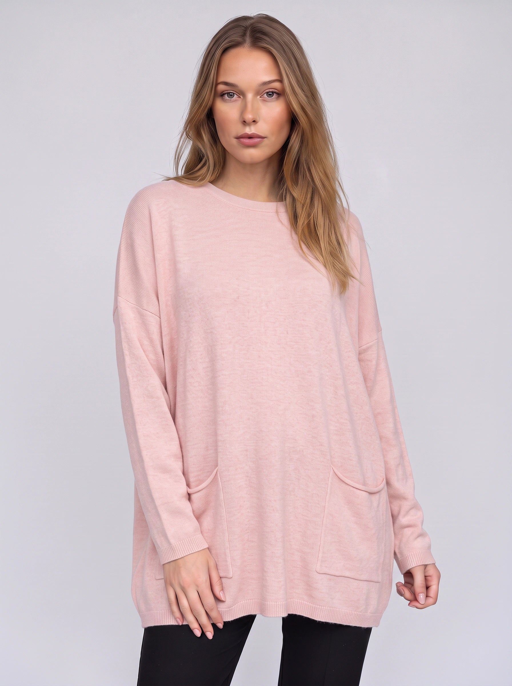 Brisca Oversized Knit Tunic Sweater – Women Ribbed Longline Pocket Lounge Top Winter Relaxed Fit Sweater