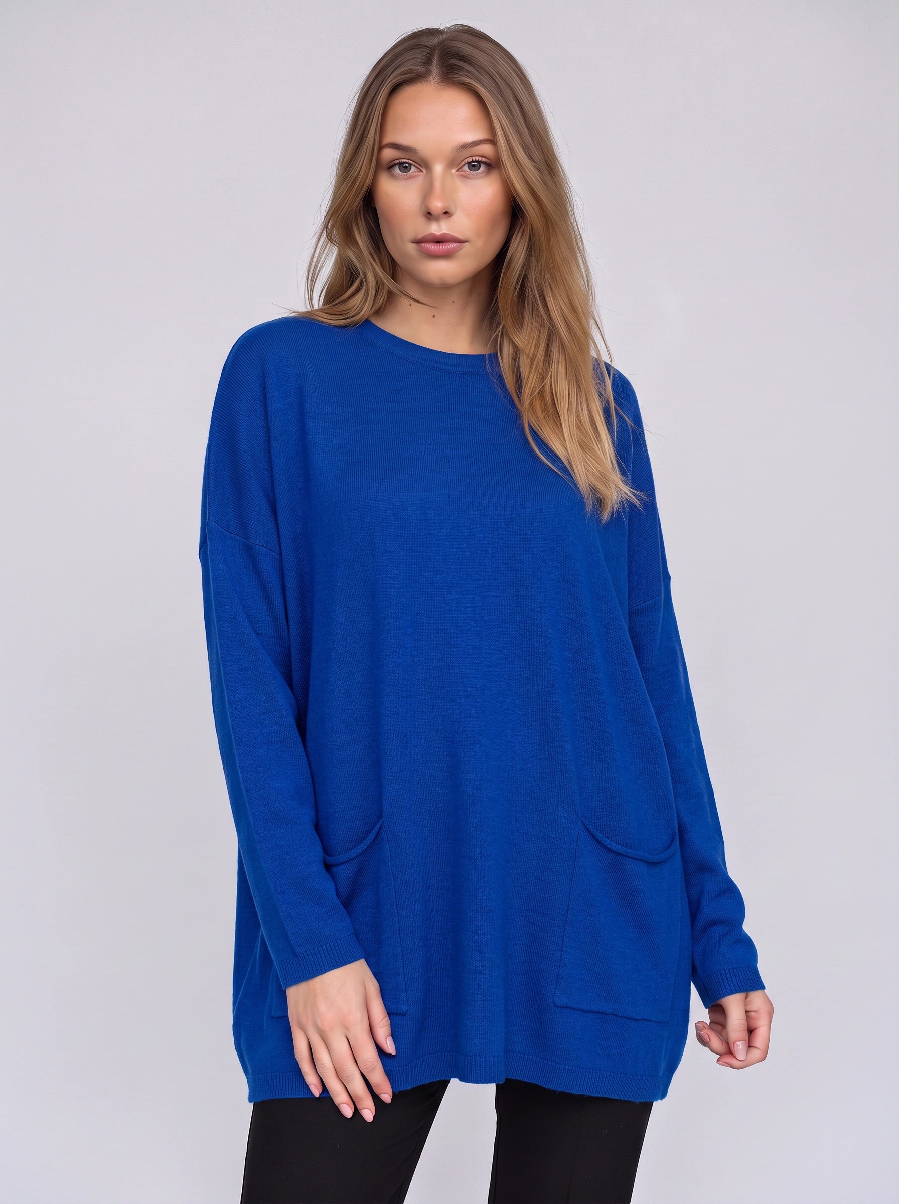 Brisca Oversized Knit Tunic Sweater – Women Ribbed Longline Pocket Lounge Top Winter Relaxed Fit Sweater