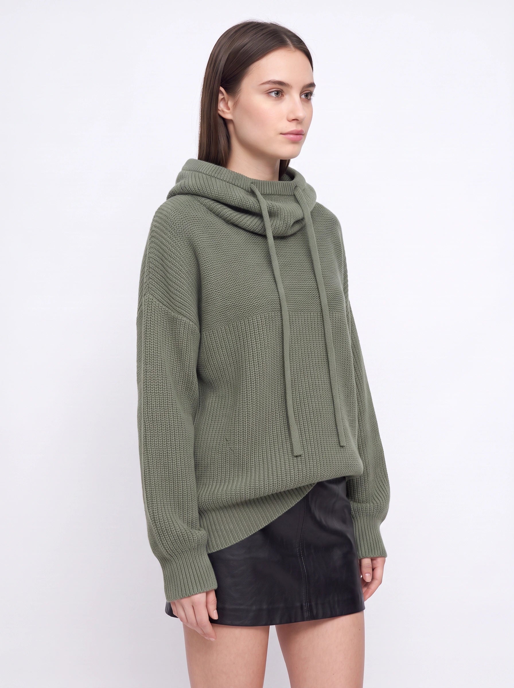 Vostrik Chunky Knit Hooded Sweater – Oversized Sweatshirt Women Mock Neck Hoodie Ribbed Casual Loungewear