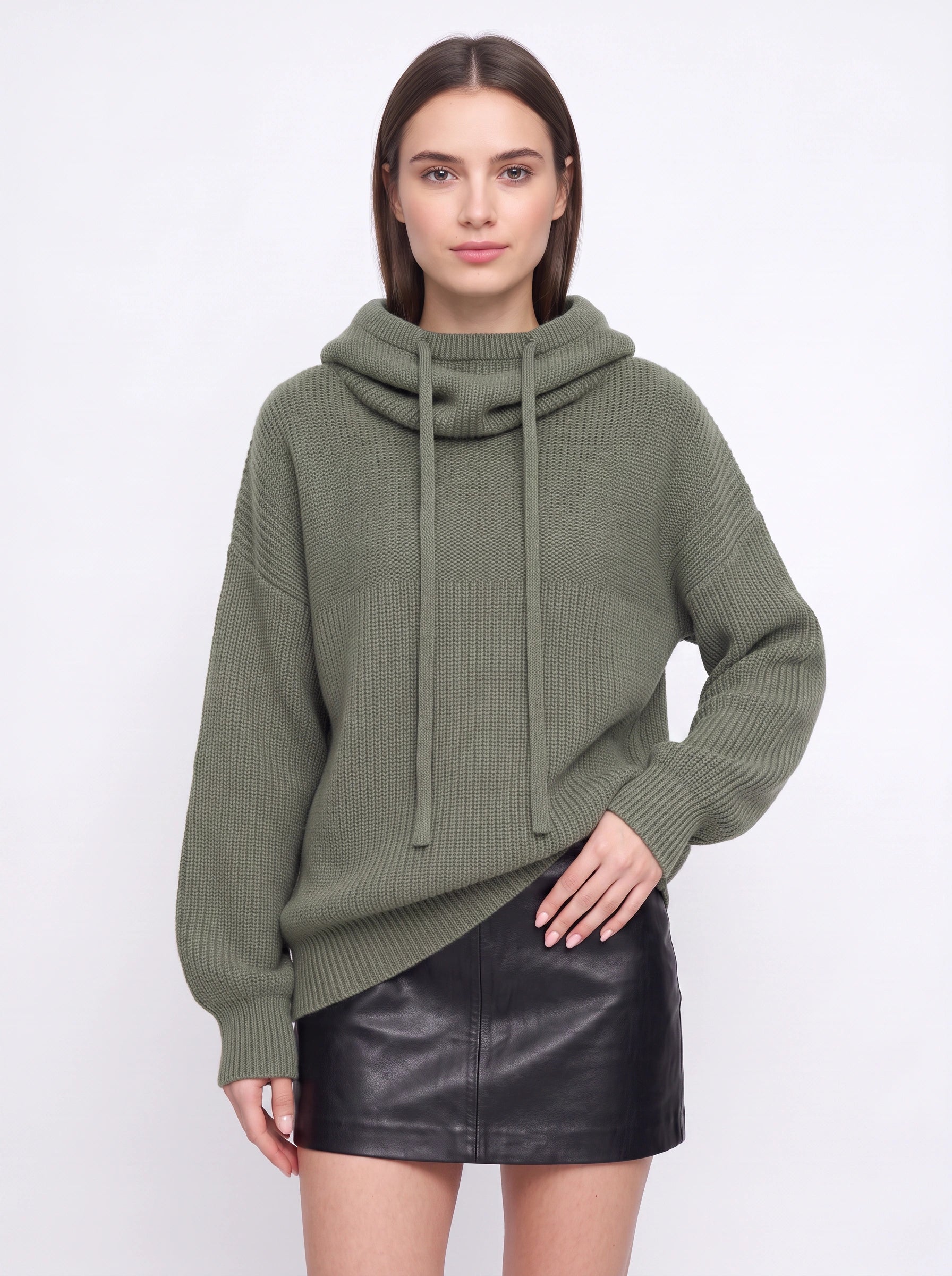 Vostrik Chunky Knit Hooded Sweater – Oversized Sweatshirt Women Mock Neck Hoodie Ribbed Casual Loungewear