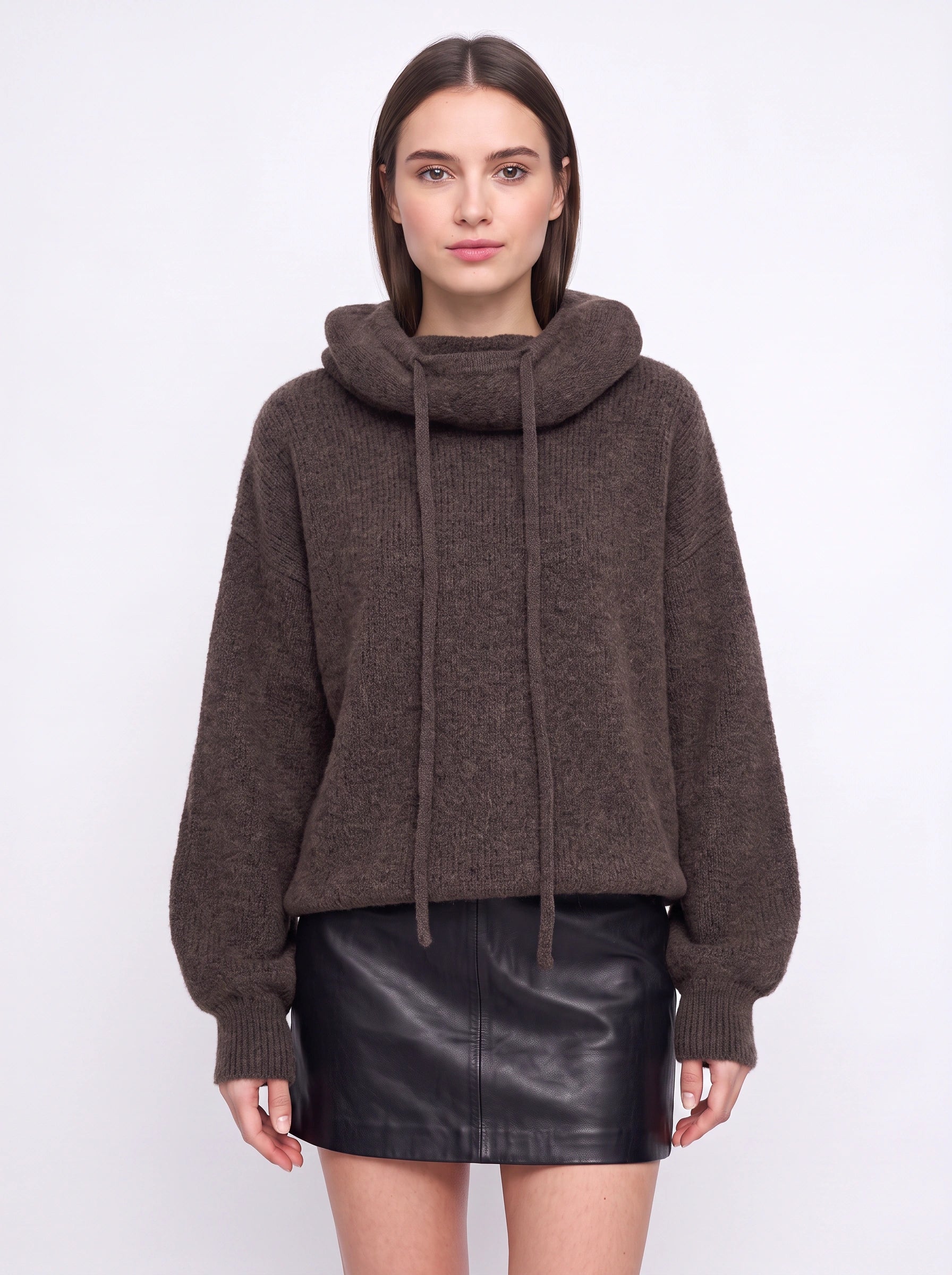 Vostrik Chunky Knit Hooded Sweater – Oversized Sweatshirt Women Mock Neck Hoodie Ribbed Casual Loungewear