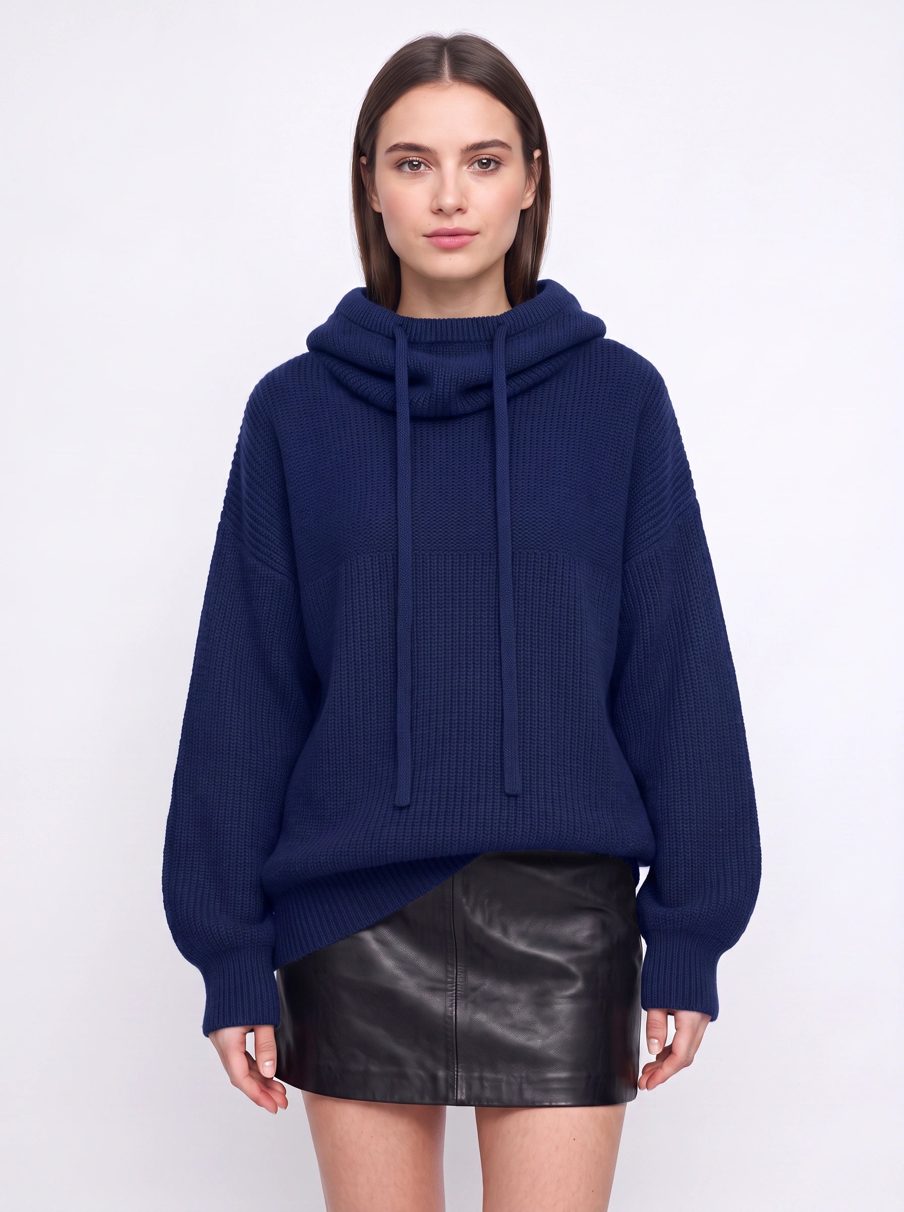 Vostrik Chunky Knit Hooded Sweater – Oversized Sweatshirt Women Mock Neck Hoodie Ribbed Casual Loungewear