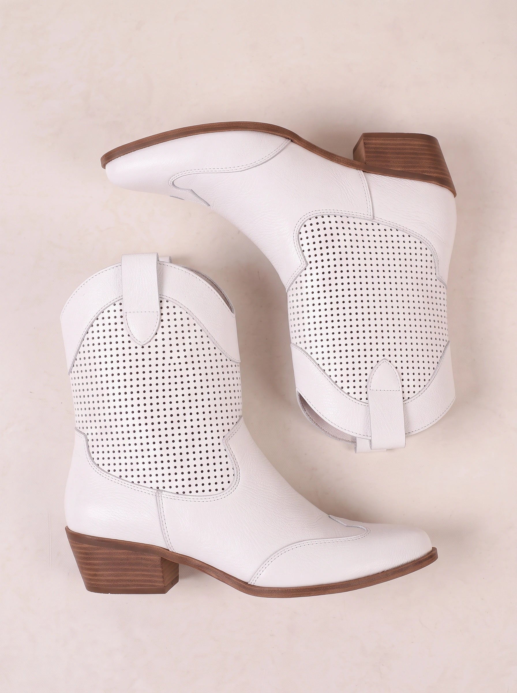 Perfora Western Ankle Boots – Women Cowgirl Boots Perforated Leather Block Heel Ladies Western Boots