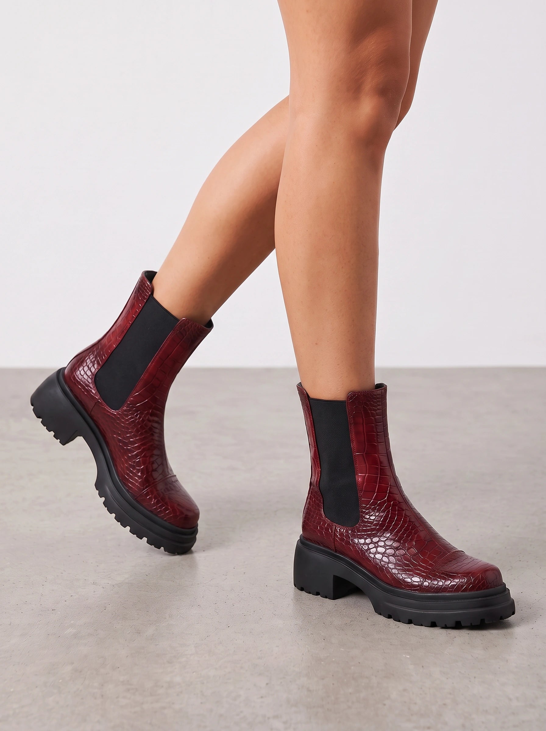 Crocgrain Platform Chelsea Boots – Ankle Boots Women Chunky Sole Elastic Side Pull On Winter Boots