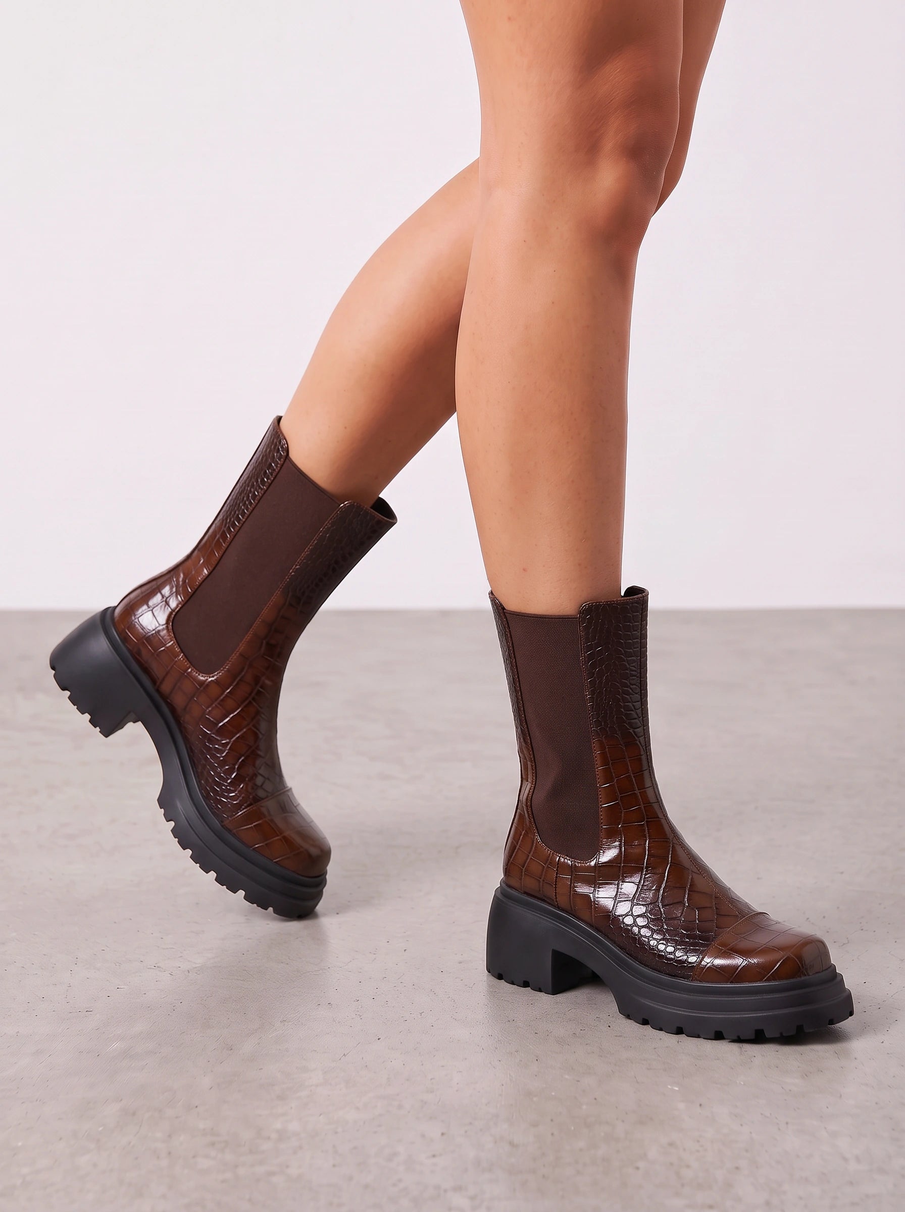Crocgrain Platform Chelsea Boots – Ankle Boots Women Chunky Sole Elastic Side Pull On Winter Boots