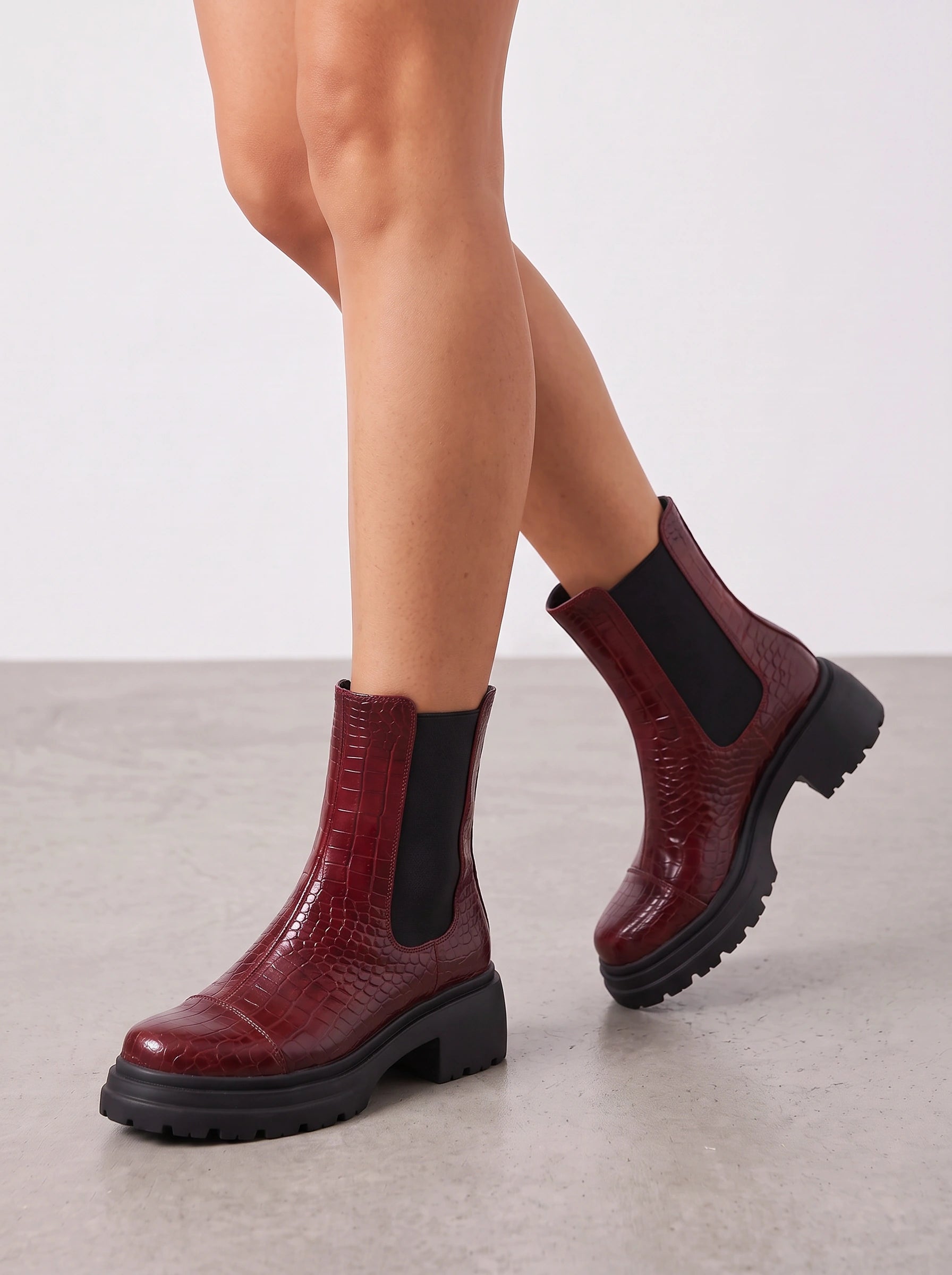Crocgrain Platform Chelsea Boots – Ankle Boots Women Chunky Sole Elastic Side Pull On Winter Boots