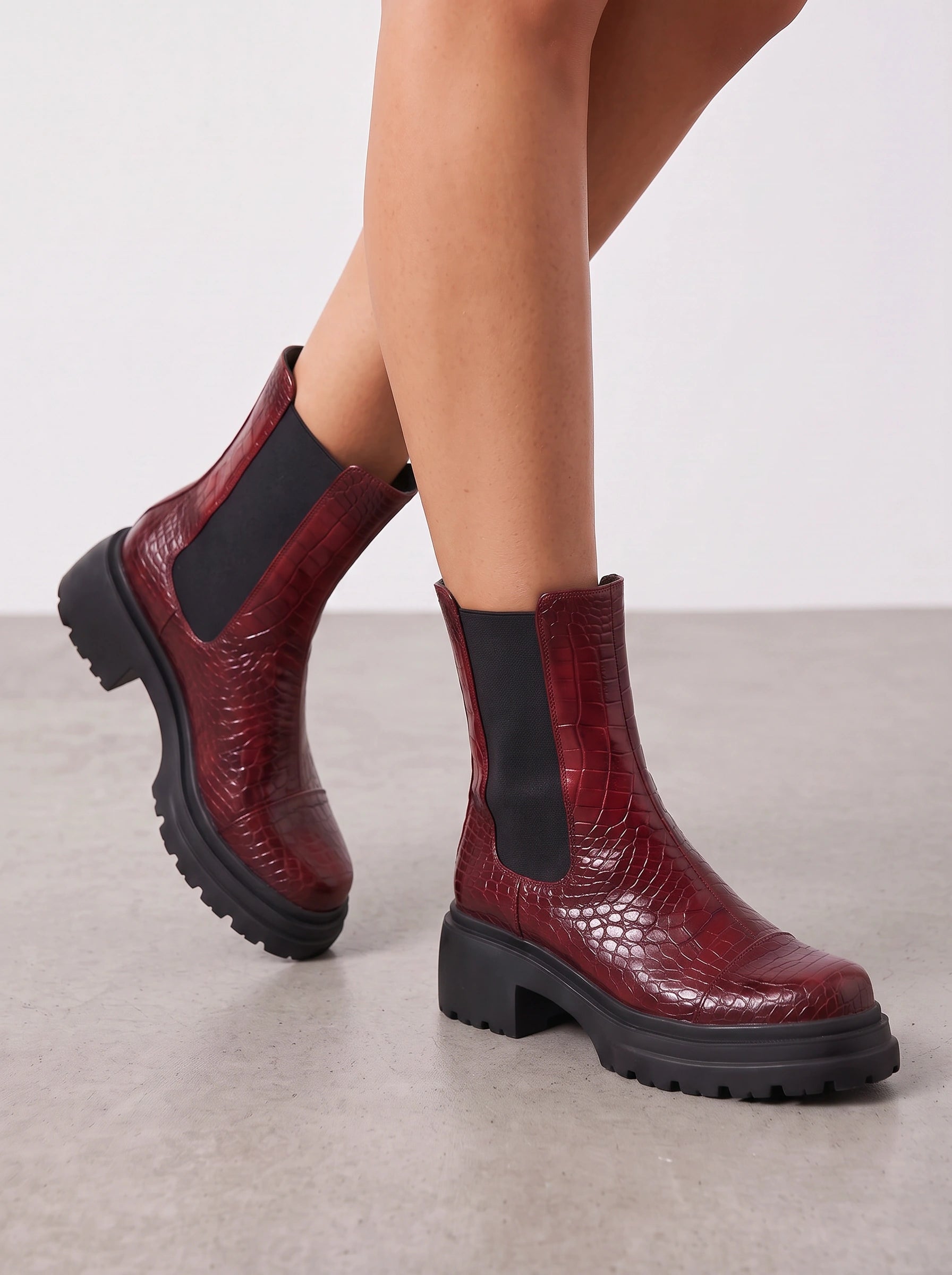 Crocgrain Platform Chelsea Boots – Ankle Boots Women Chunky Sole Elastic Side Pull On Winter Boots