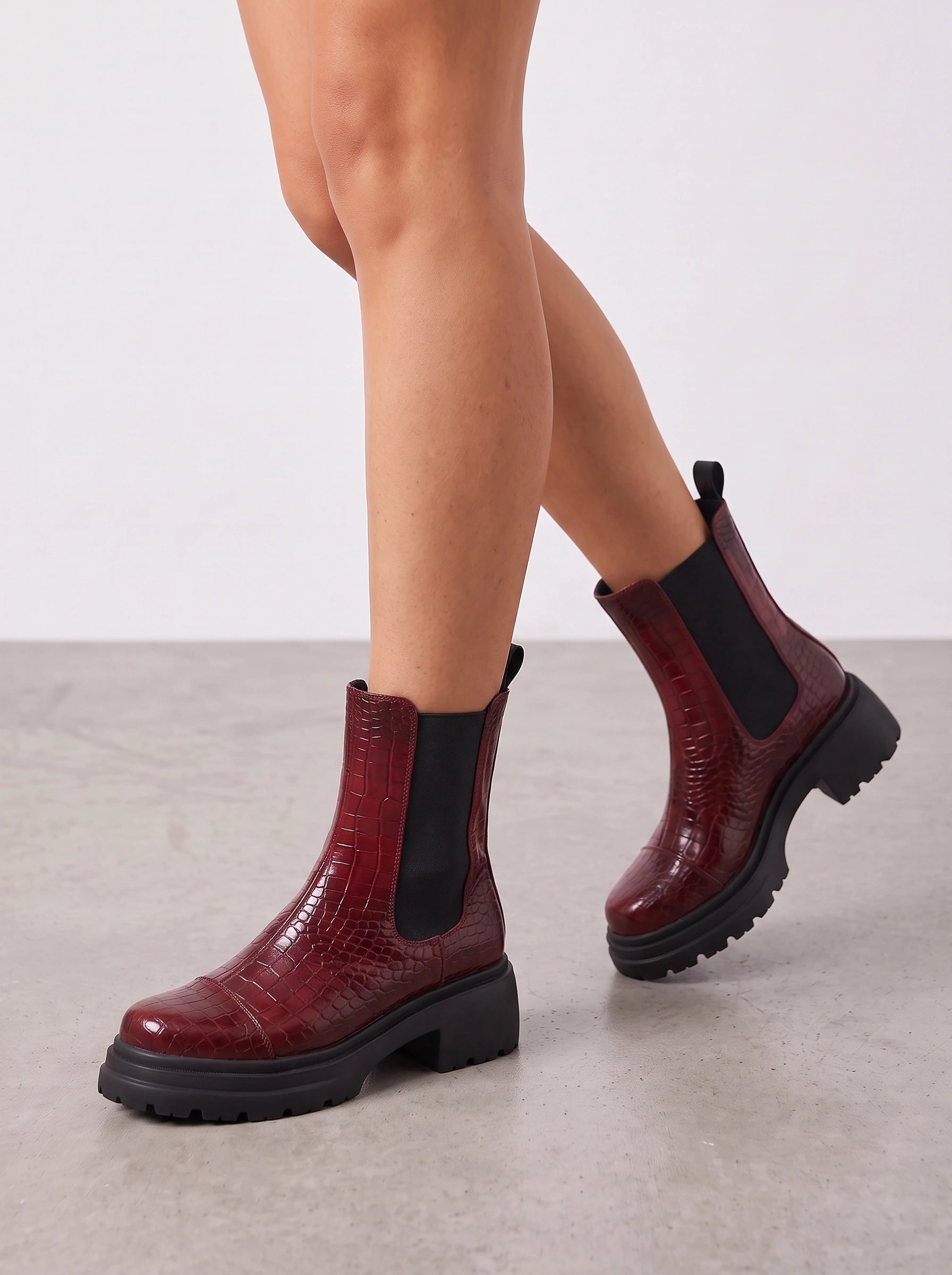 Crocgrain Platform Chelsea Boots – Ankle Boots Women Chunky Sole Elastic Side Pull On Winter Boots