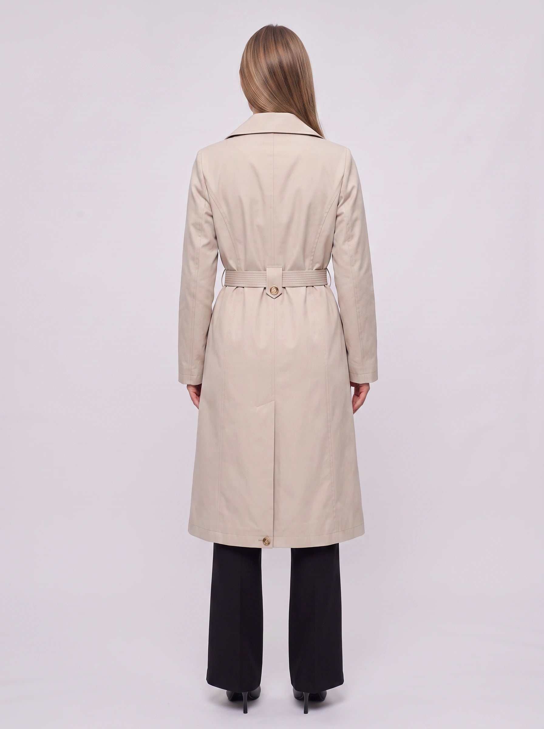 Chevriga Belted Trench Coat – Women Longline Winter Geometric Scarf Detail Classic Trench Jacket