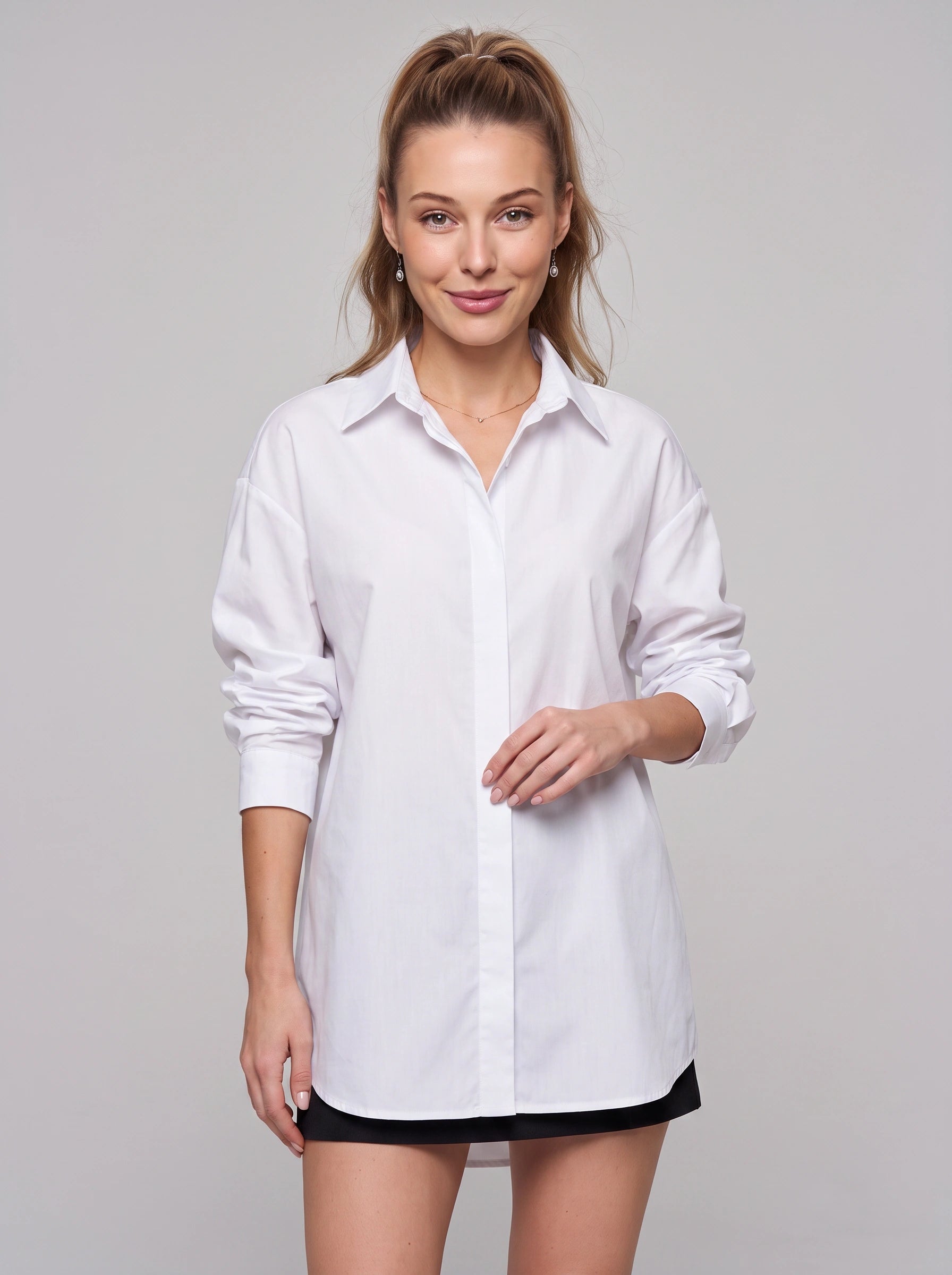 Crispa Oversized Longline Shirt – Women Business Casual Office Longline Tunic Shirt Dress