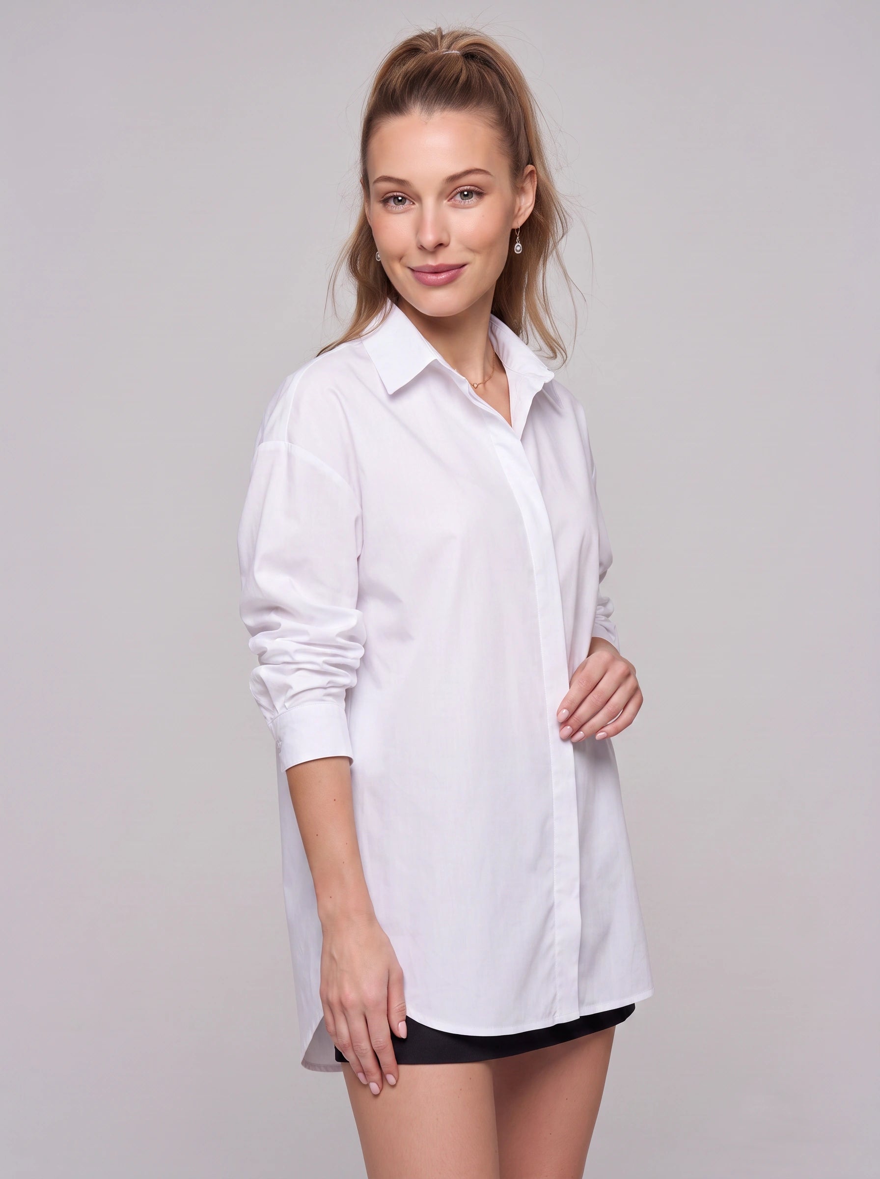 Crispa Oversized Longline Shirt – Women Business Casual Office Longline Tunic Shirt Dress