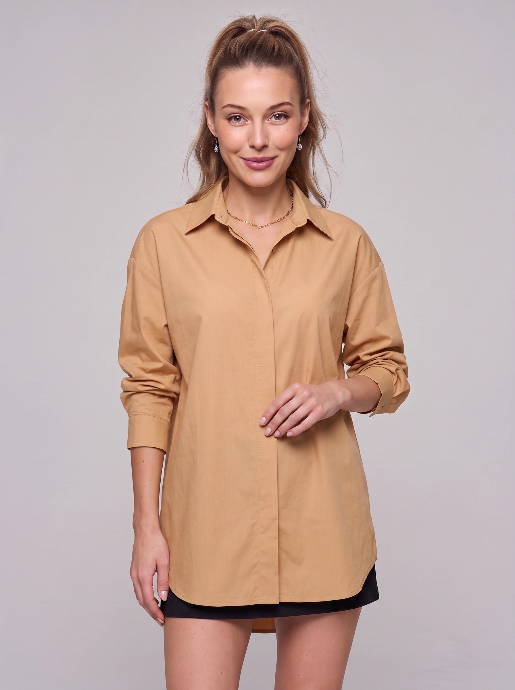 Crispa Oversized Longline Shirt – Women Business Casual Office Longline Tunic Shirt Dress