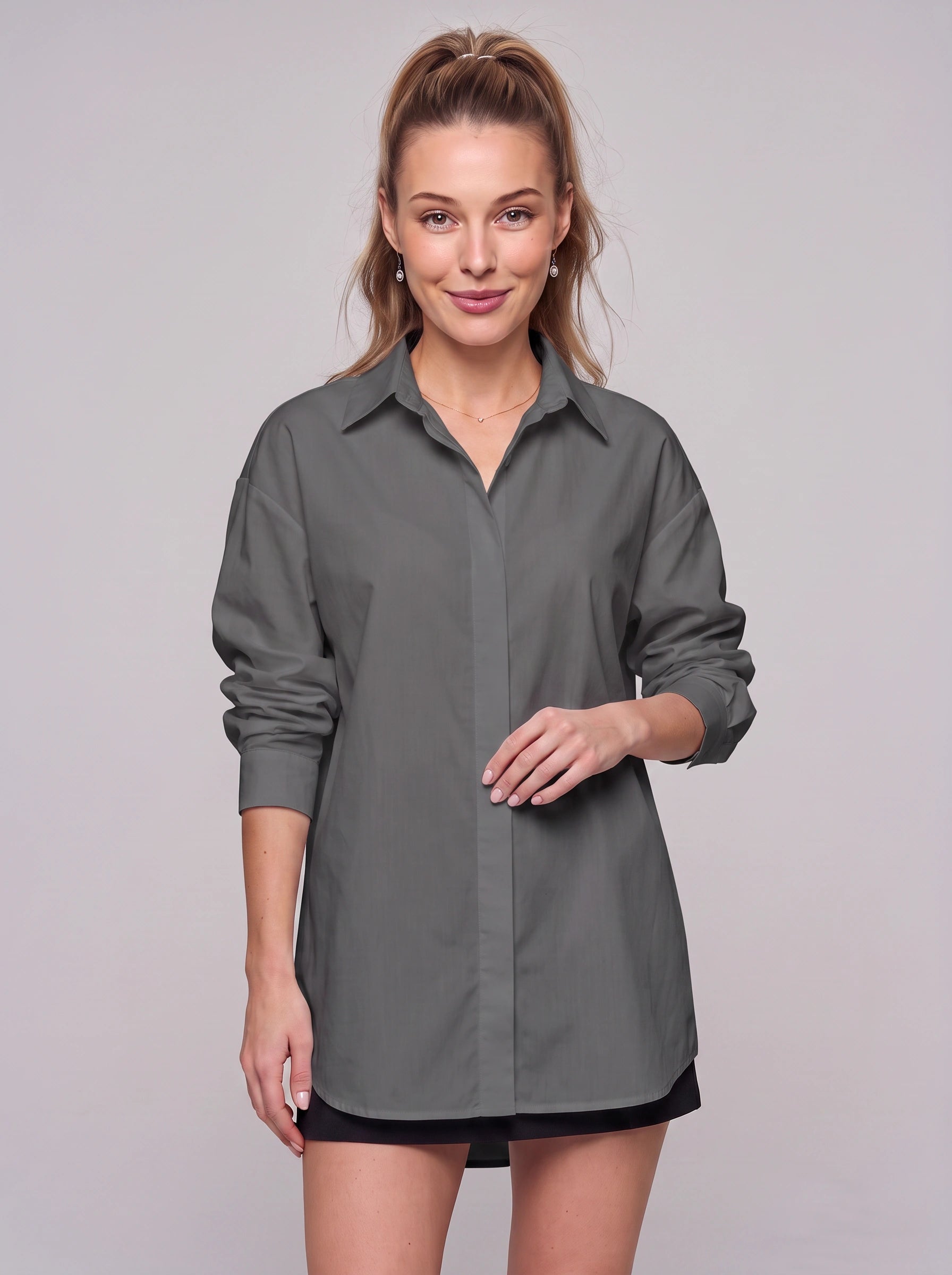 Crispa Oversized Longline Shirt – Women Business Casual Office Longline Tunic Shirt Dress
