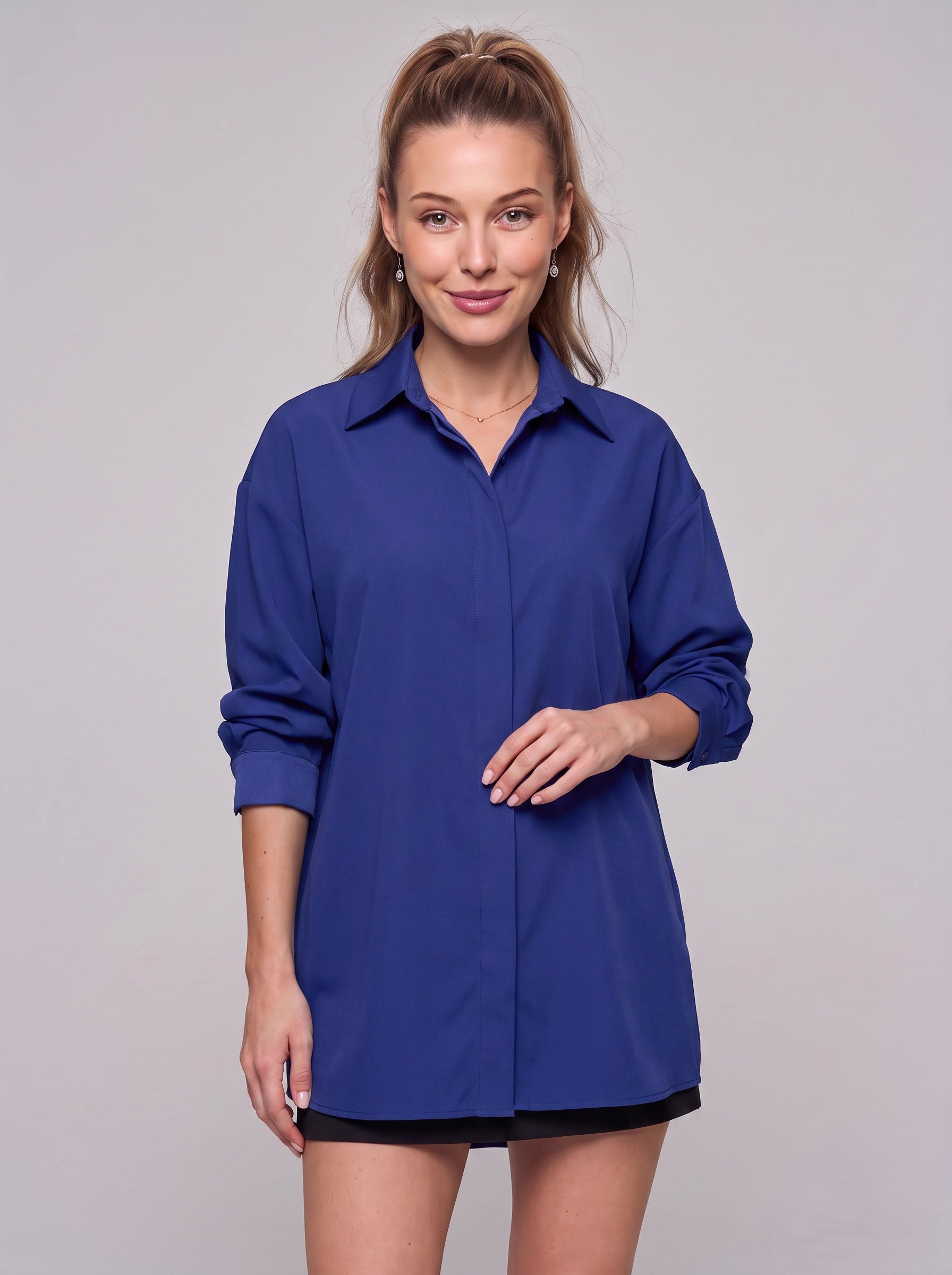 Crispa Oversized Longline Shirt – Women Business Casual Office Longline Tunic Shirt Dress