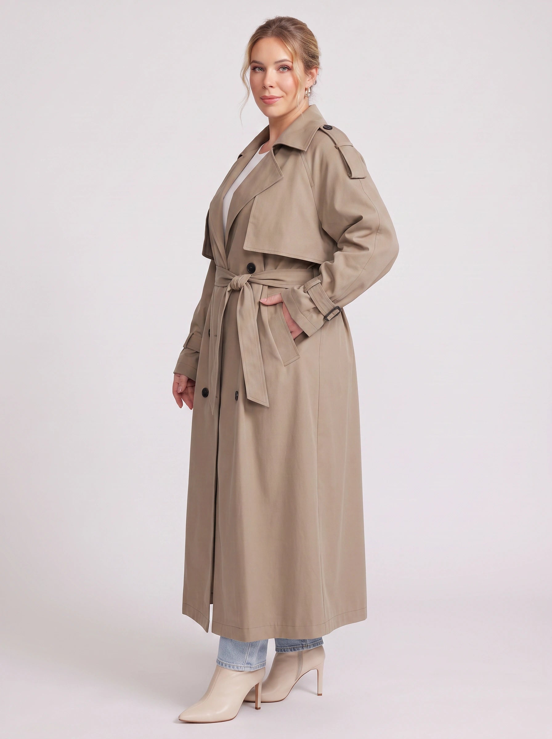 Marescot Oversized Trench Coat – Double-Breasted Longline Women Winter Classic Belted Long Trench Coat
